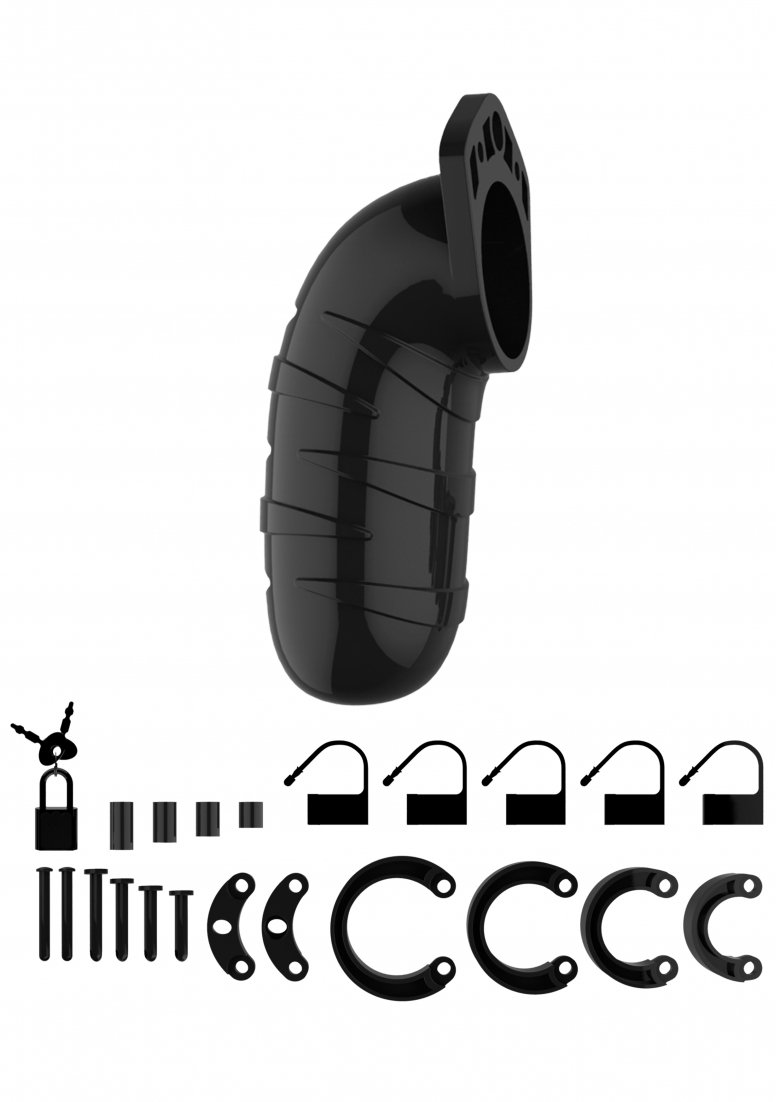 Shots America Mancage Model 05 - 5.5 Inch Black Chastity Device with Cock Ring - Secure Male Chastity Cage for BDSM, Couples Play & Long-Term Wear