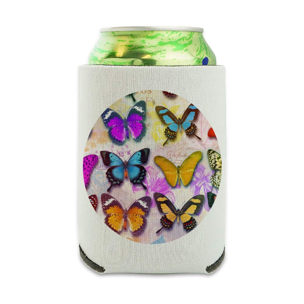 Colorful Butterfly Design Insulated Can Cooler - Collapsible Drink Sleeve & Beverage Holder for Beer, Soda, Cans - Perfect for Parties, BBQs, Beach & Outdoor Activities