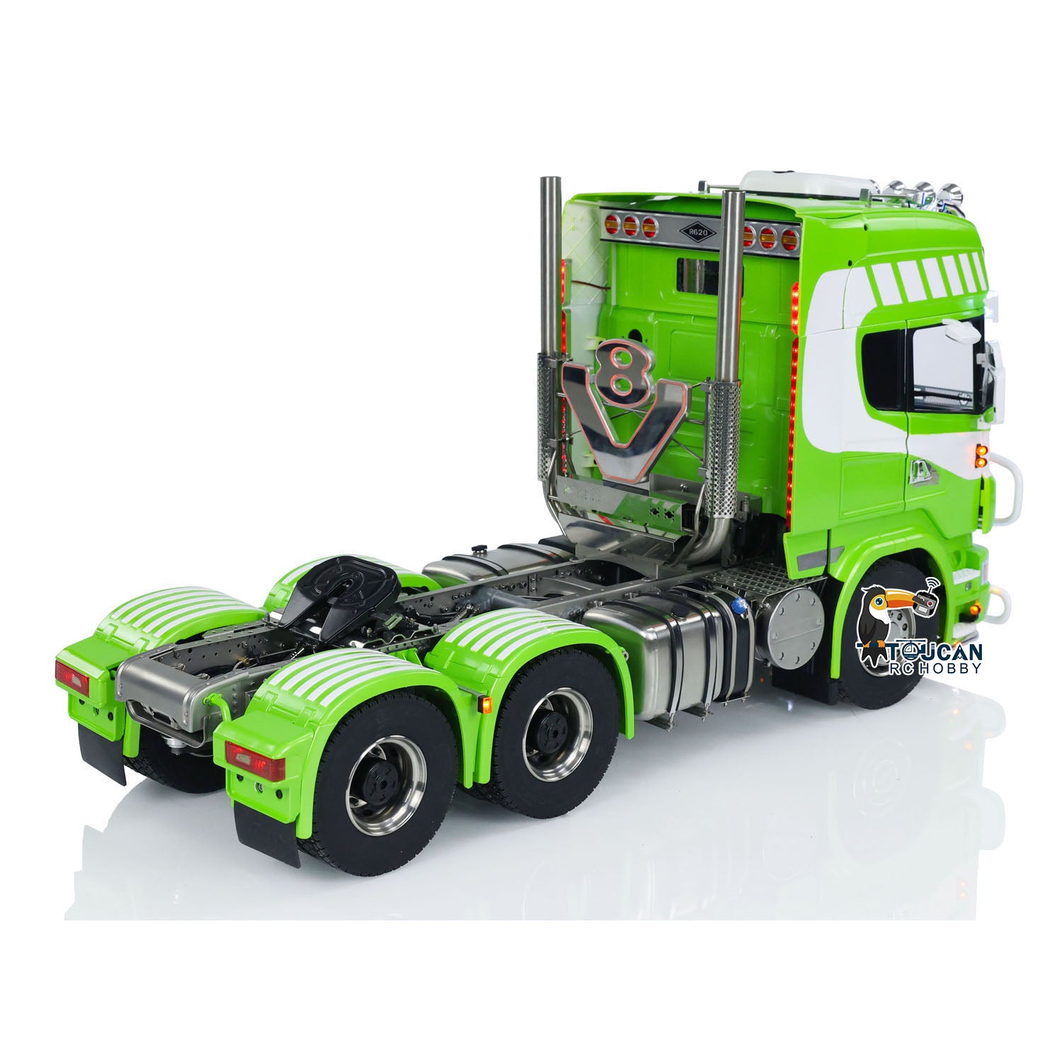 1/14 Scale 6x6 Metal Chassis RC Tractor Truck R620 RTR Model with Air Suspension, FlySky ST8 Radio System & 3-Speed Smoking Unit - Off-Road Adventure, Construction Site Simulation, RC Truck Racing