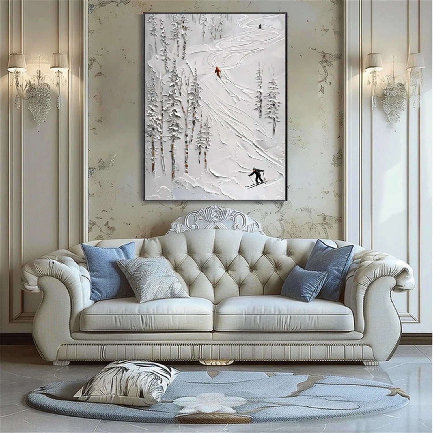 SP030 Textured Skiing Sport Art Canvas Painting - Perfect for Home Decor, Office Wall Art & Winter Sports Enthusiasts