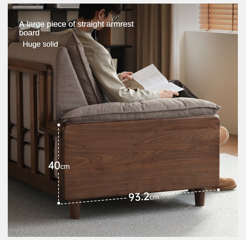Premium Black Walnut & Ash Solid Wood High Back Sofa - Modern Farmhouse Living Room Furniture for Comfortable Seating & Relaxation - Perfect for Home, Office, or Lounge Areas