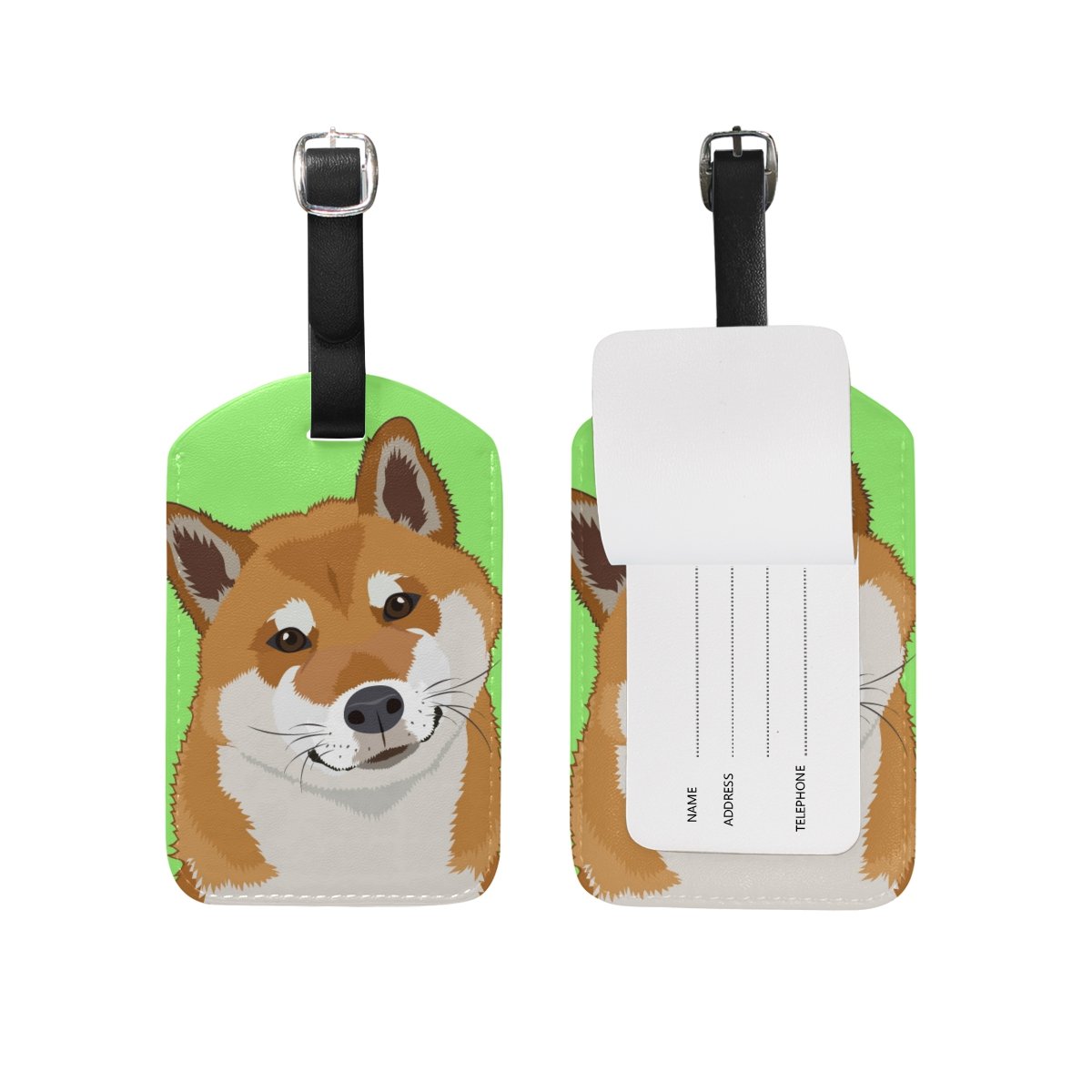 Cute Shiba Inu Dog Leather Luggage Tag - Durable Suitcase ID Tag for Travel Bags, Backpacks & Carry-Ons - Perfect for Airports, Vacations & Business Trips