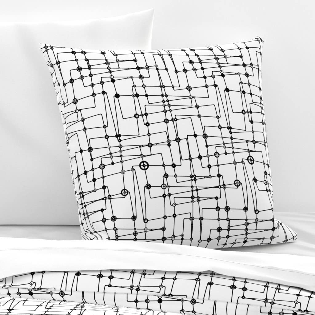 Custom Euro Sham Pillowcase - Black & White Abstract Mid Century Modern Space Robot Print on Cotton Sateen | Computer Geek Bedding for Modern Home Decor