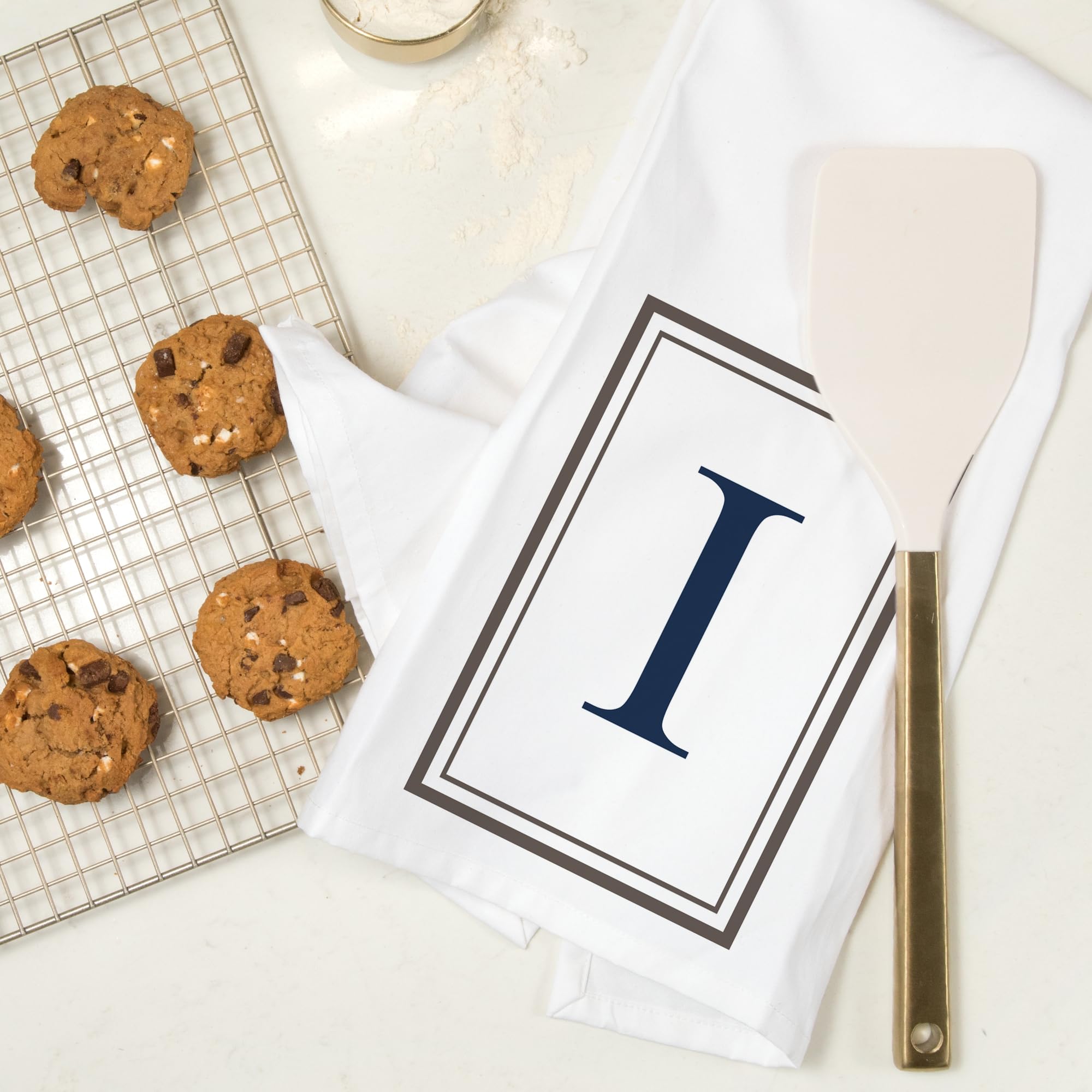 Lantern Press Monogram Cotton Tea Towel - Gray & Blue Decorative Hand Towel for Kitchen, Bathroom & Home Decor | Premium 100% Cotton Dish Towel for Drying Dishes, Gift Giving & Farmhouse Style
