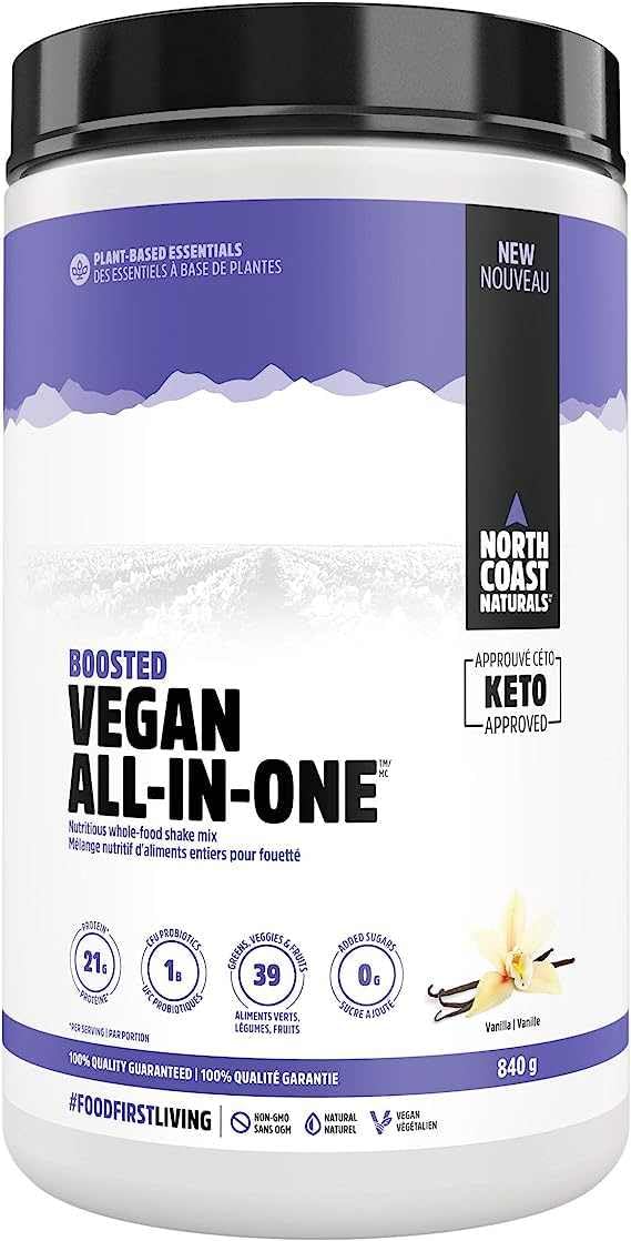 North Coast Naturals Boosted Vegan All-In-One Plant-Based Protein Powder with Superfood Antioxidants, Fruits & Veggies - 840g Vanilla - Perfect for Post-Workout Recovery & Healthy Smoothies