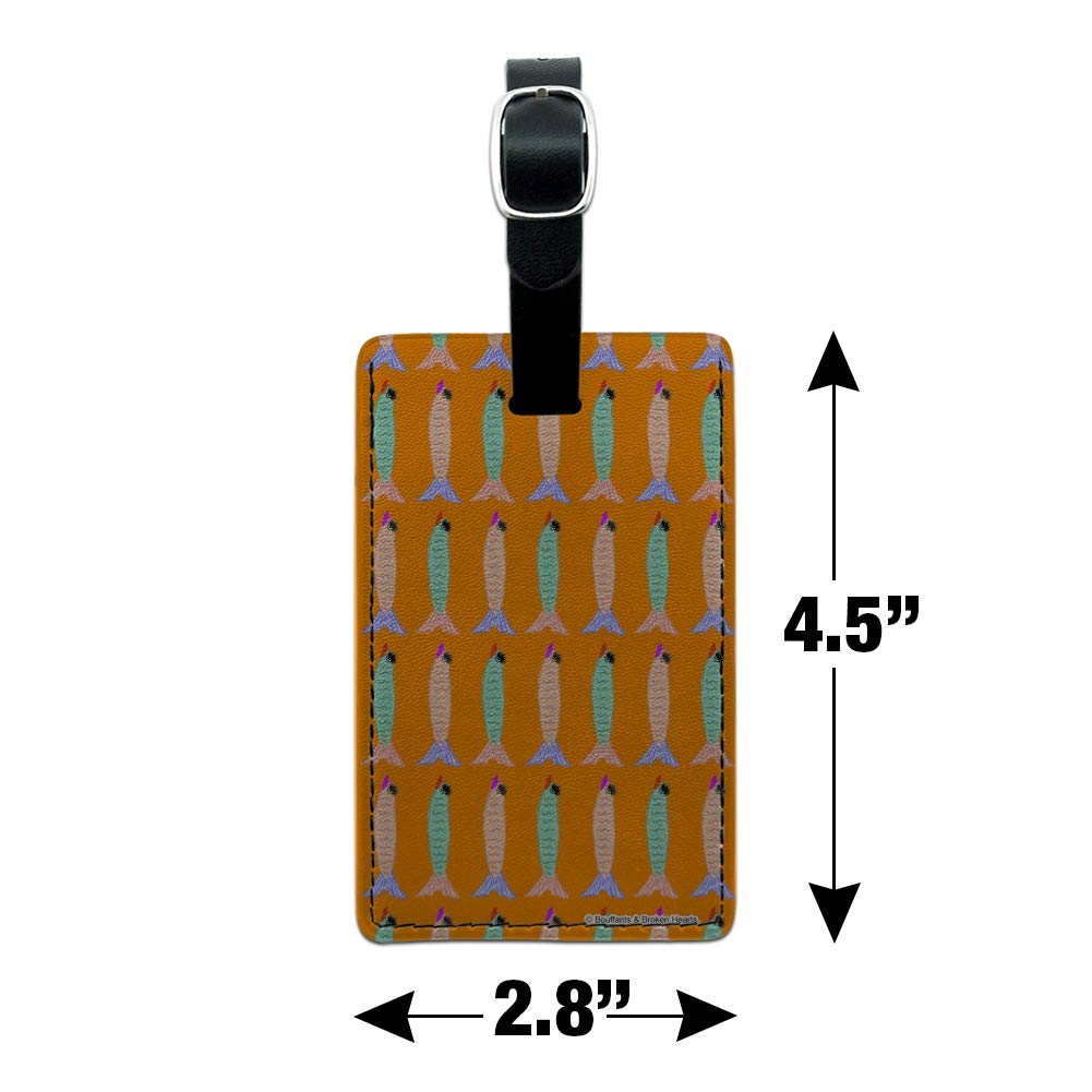 Stylish Rectangle Leather Luggage Tag for Suitcases & Carry-Ons - Durable ID Card Holder with Sassy Fishies Design | Perfect for Travel, Business Trips & Vacation Identification