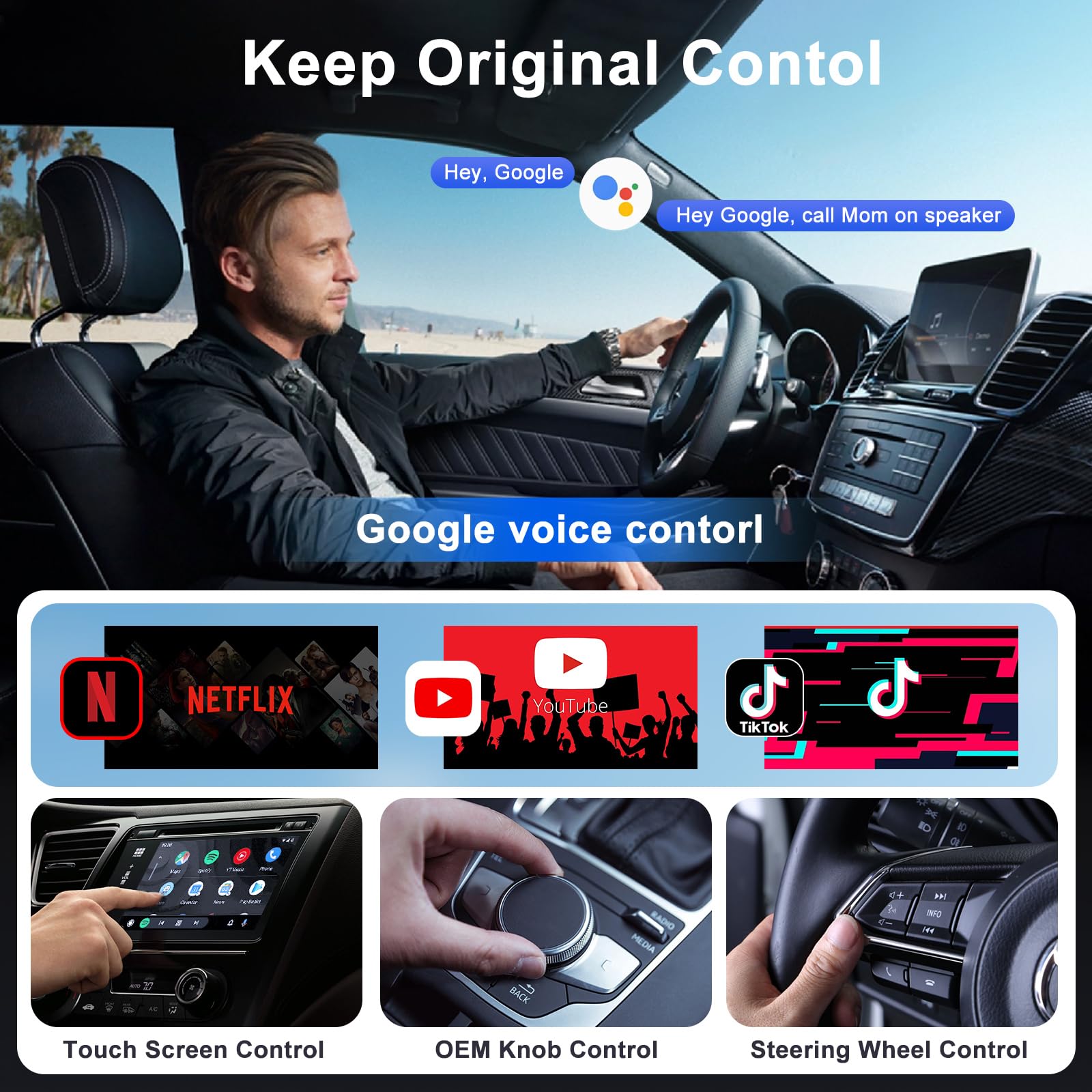 Wireless Android Auto Car Adapter - Convert Wired to Wireless, Supports Netflix YouTube TikTok, Low Latency, Easy Installation (Black) | Perfect for Streaming Entertainment & Hands-Free Driving
