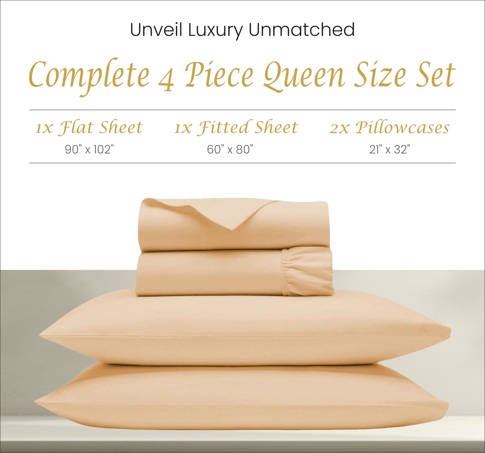 1000 Thread Count Egyptian Cotton Queen Size Sheets - Luxury Cooling Breathable Bedsheets for Hot Sleepers - Sateen Weave 18