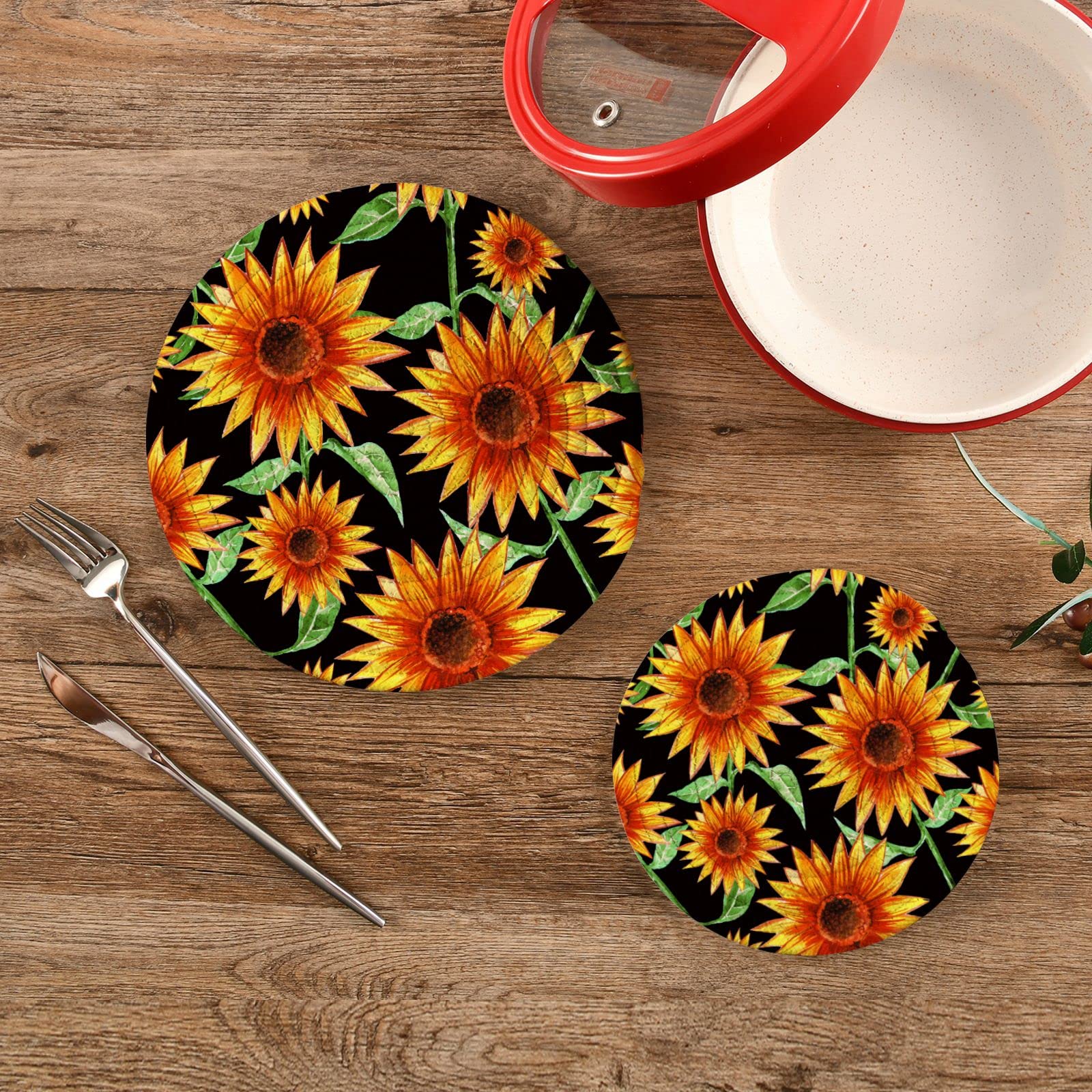 Floral Sunflower Trivets Set of 2 - Heat Resistant Hot Pads for Kitchen Pots & Pans - Perfect for Dining & Countertop Decor