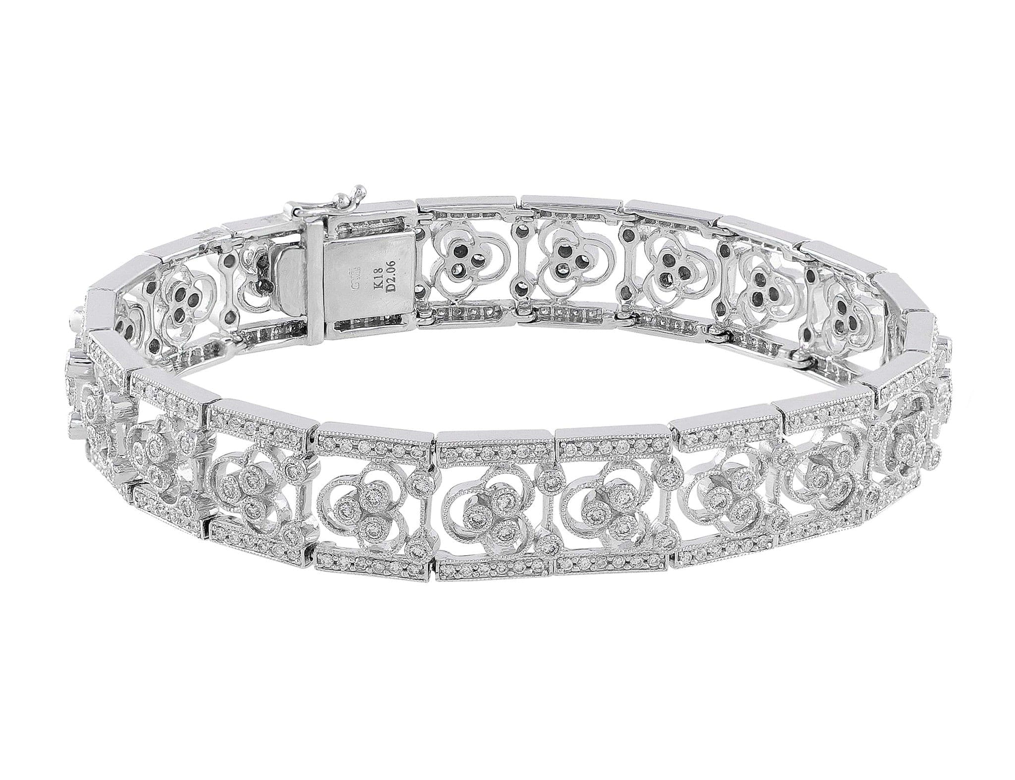 18K White Gold Filigree Pave Diamond Bracelet for Women - Elegant Tennis Bracelet for Wedding, Anniversary & Special Occasions