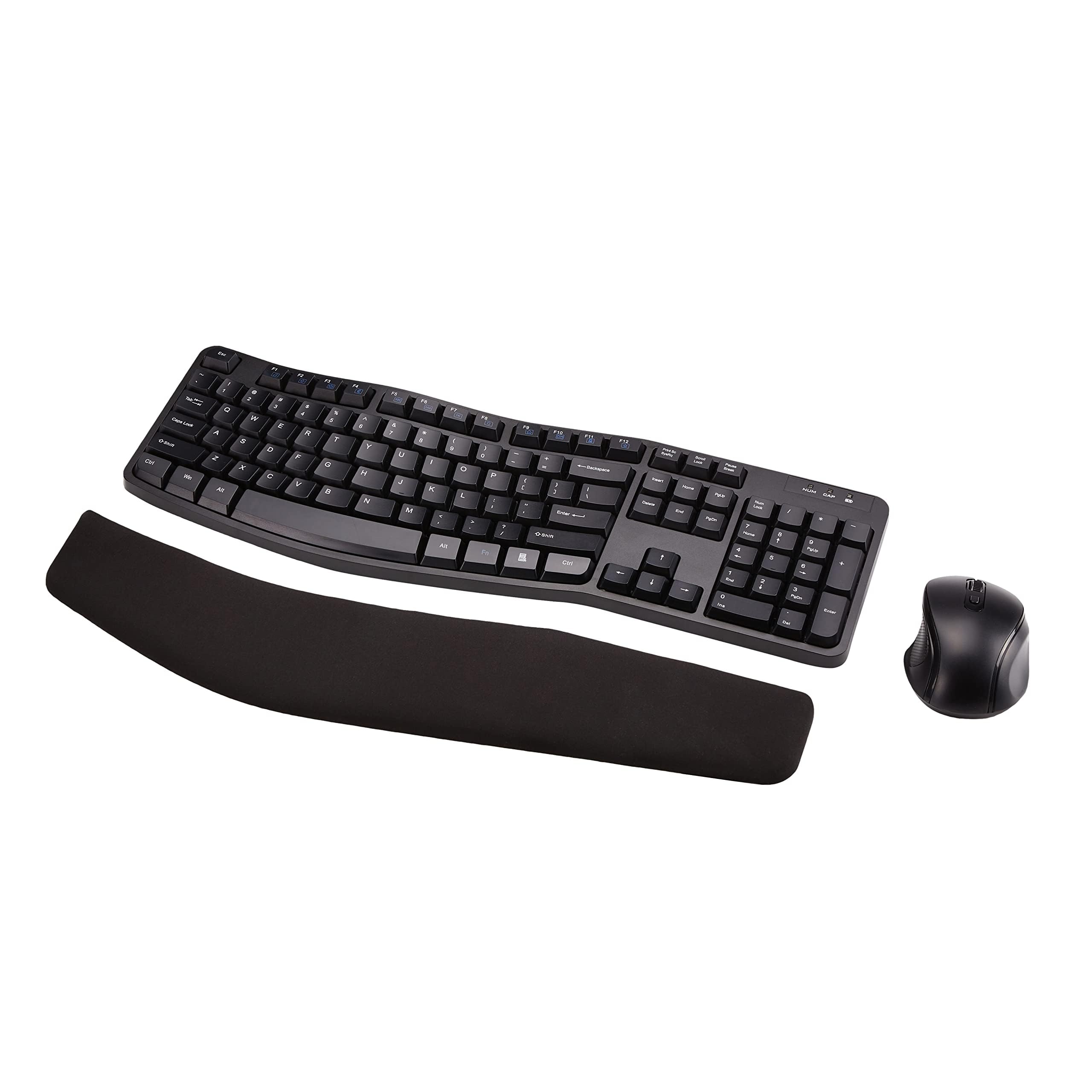 Amazon Basics Ergonomic Wireless Keyboard and Mouse Combo - 2.4GHz USB for PC & Laptop - Right-Handed Design (Black) | Perfect for Office Work, Gaming & Long Typing Sessions