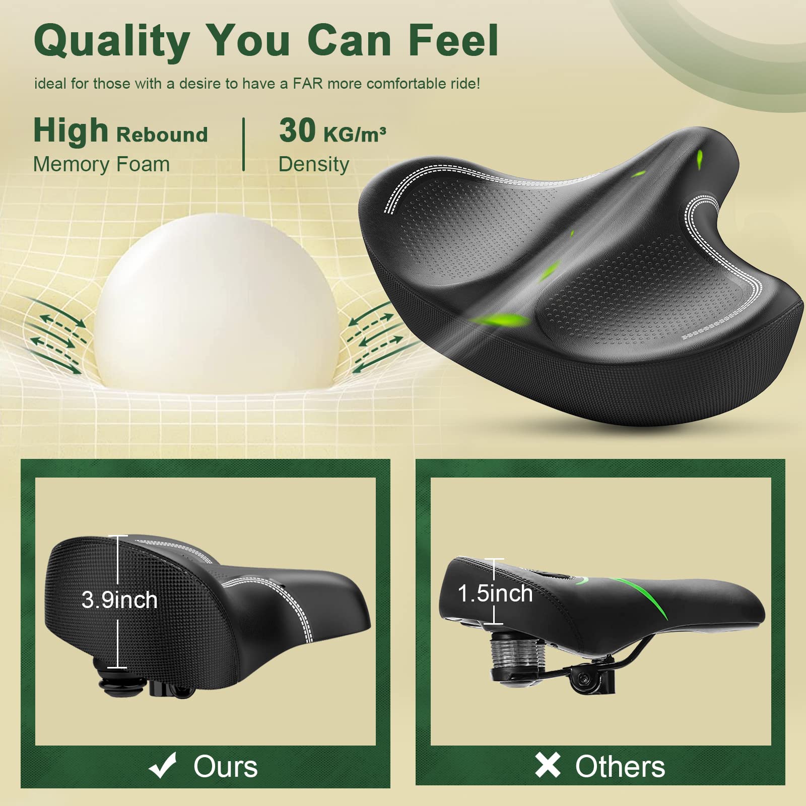 **Extra Wide Comfort Memory Foam Bike Seat - Noseless Oversized Bicycle Saddle Replacement for Electric, Exercise, Cruiser & Road Bikes - Ideal for Men & Women - Perfect for Long Rides, Commuting & Outdoor Cycling**