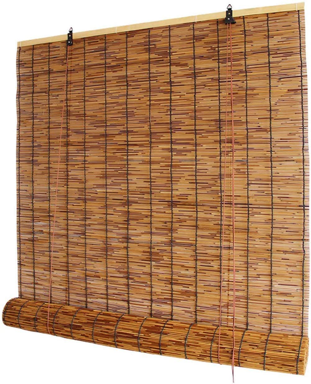 Vintage Carbonized Bamboo Roll Up Window Blinds | Natural Reed Roller Shades | Breathable Roman Curtains for Indoor & Outdoor Use | Customizable Size 1.8M x 3M | Perfect for Patio, Balcony, and Sunroom Privacy