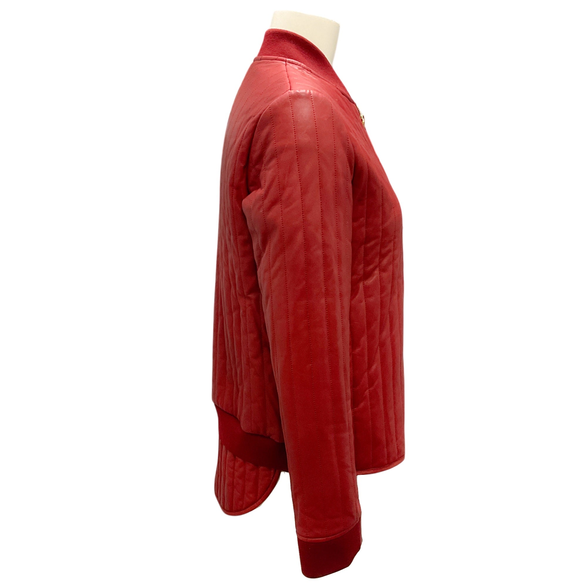 Hermes Deep Red Quilted Calfskin Leather Jacket for Women - Luxury Designer Coat for Fall Winter Fashion, Perfect for Evening Parties & Date Nights