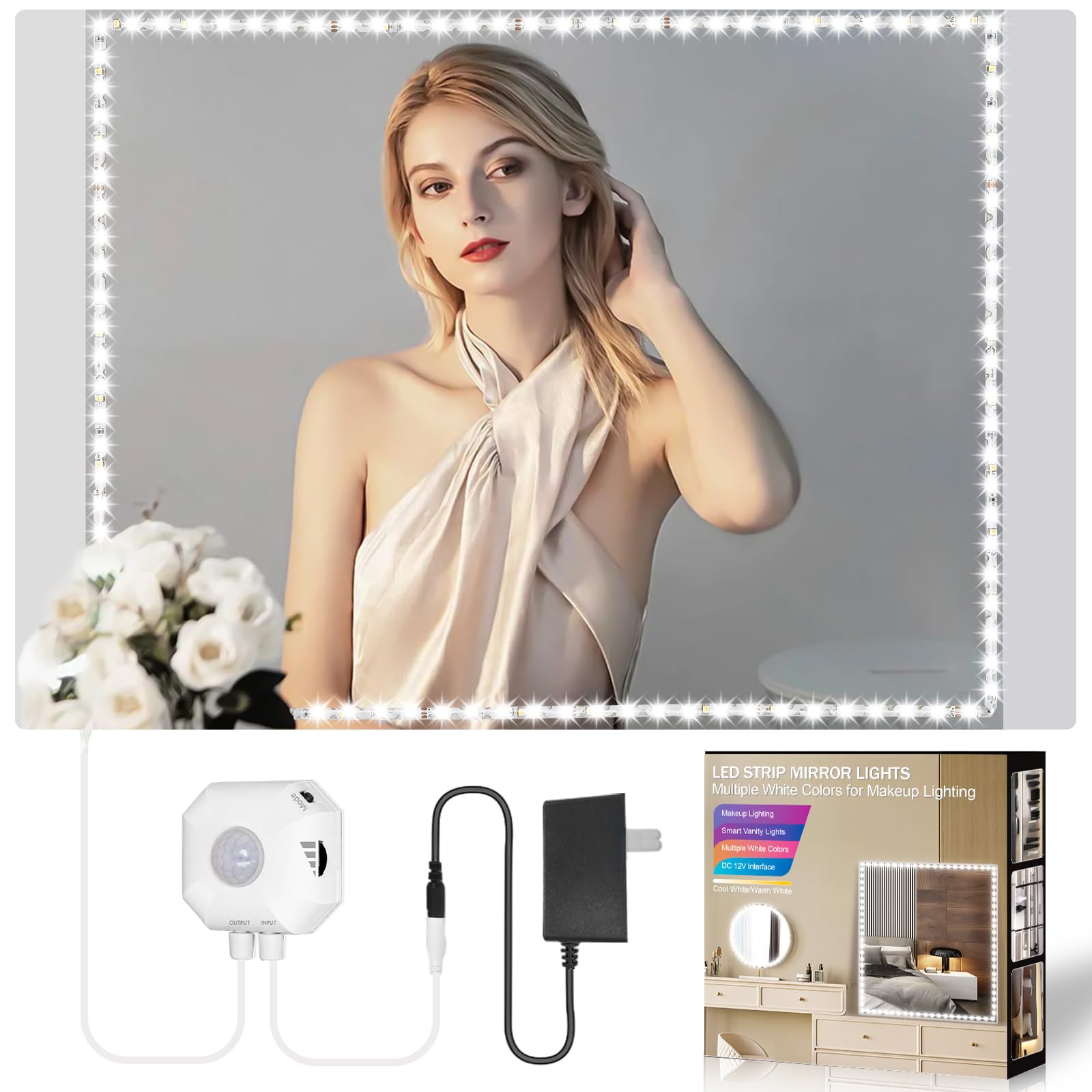 KeShu 13ft LED Vanity Mirror Lights - Ultra Bright Motion Sensor, Bendable & Dimmable Makeup Lighting (Mirror Not Included) - Perfect for Dressing Table, Bathroom Vanity, and Home Salon Setup