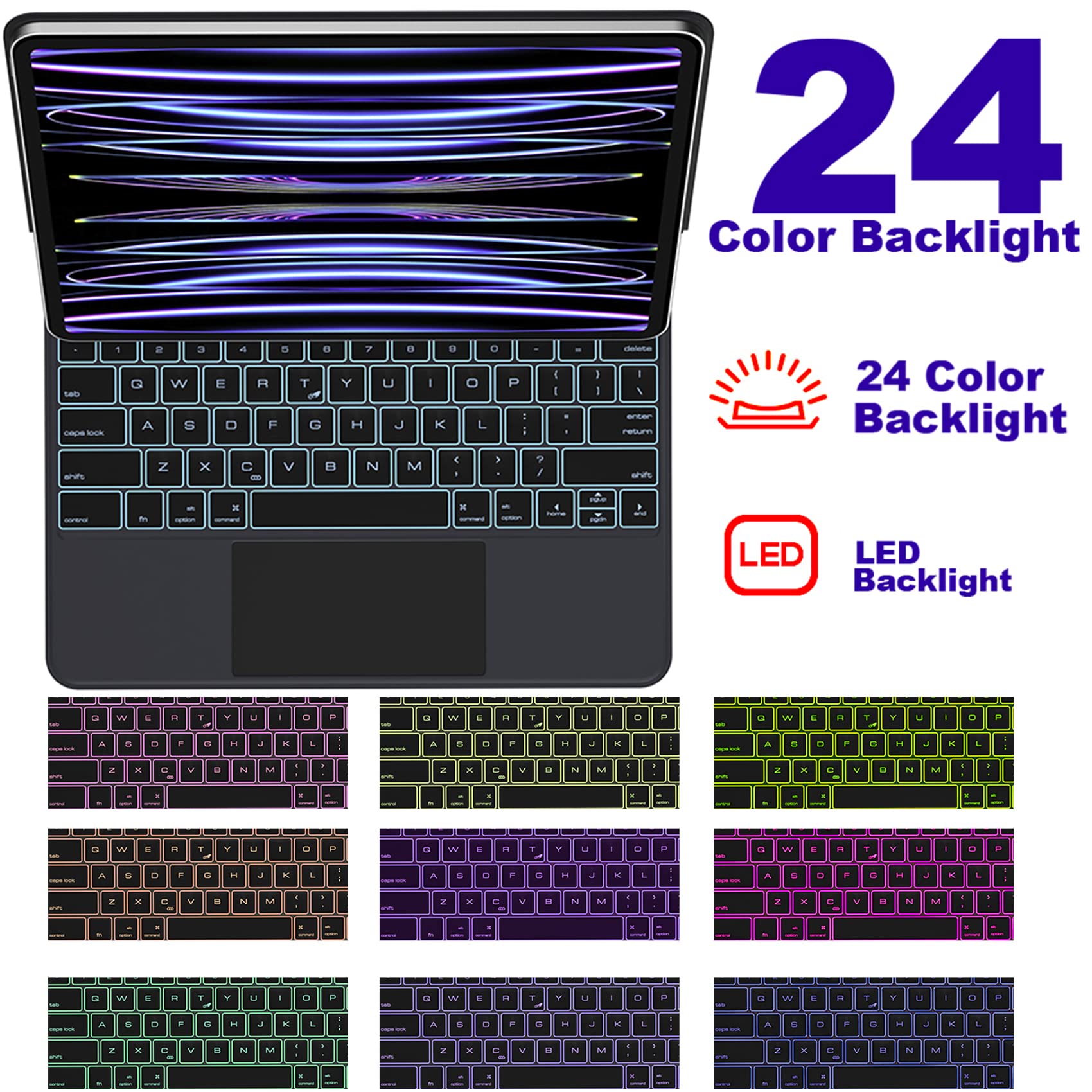 Premium Magnetic Keyboard Case for iPad Pro 12.9 Inch (6th/5th/4th/3rd Gen) - Backlit Keyboard, 24 Color Options, Floating Cantilever Stand with Touchpad (Gray) | Perfect for Work, Study & Travel