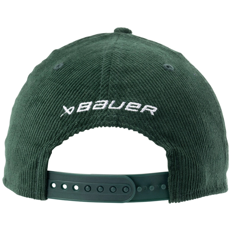 Bauer New Era 9Forty Corduroy Adjustable Baseball Cap - Green | Vintage Style Snapback Hat for Men & Women | Perfect for Casual Wear, Sports Games & Outdoor Activities