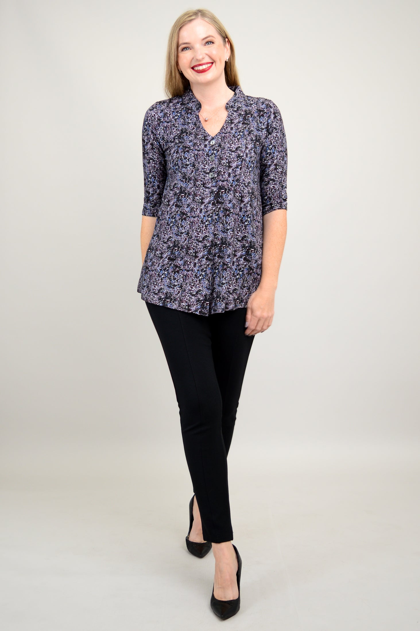 Edwina Top - Blue Space Bamboo Fabric Women's Blouse | Eco-Friendly & Breathable | Perfect for Casual Wear, Office & Summer Outfits