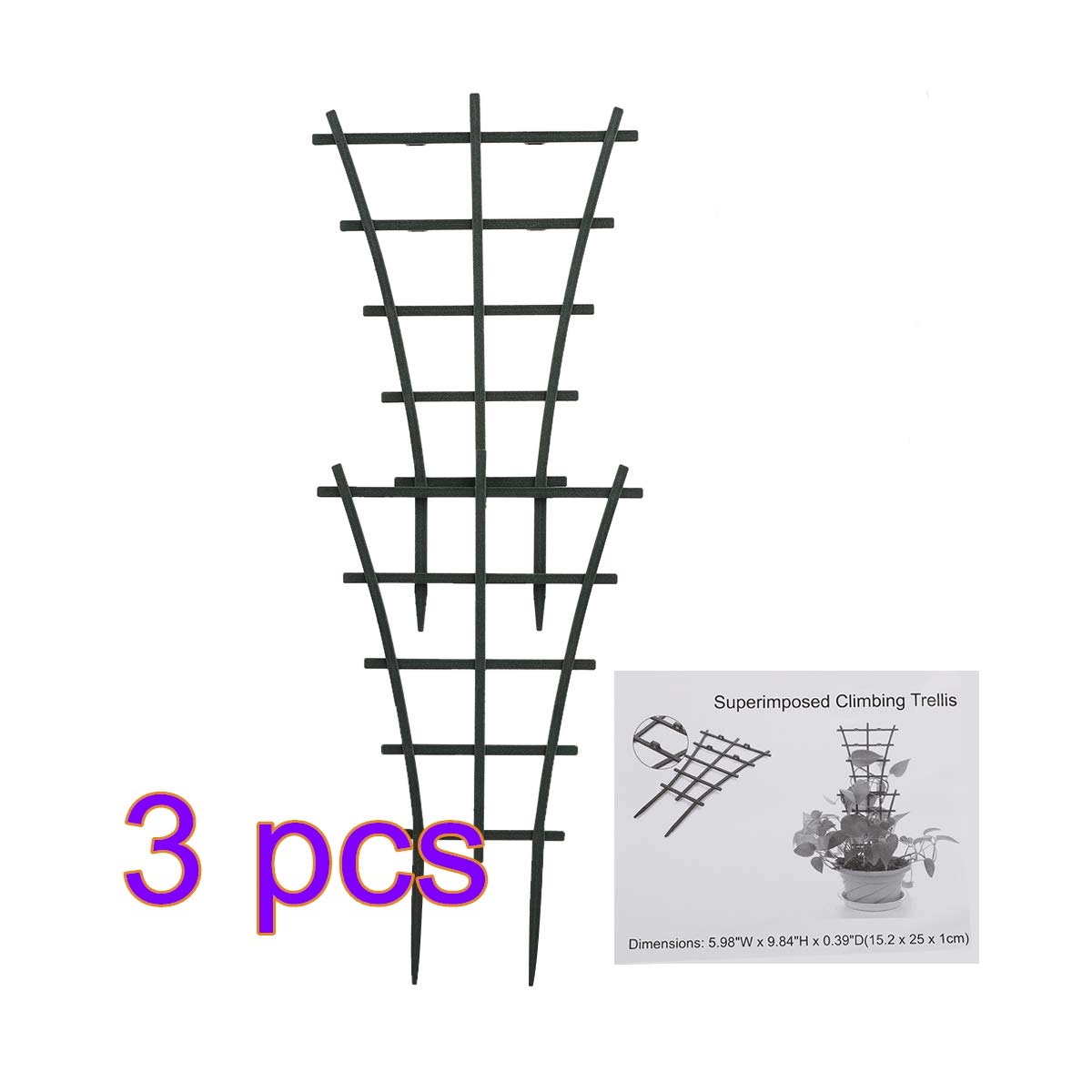 6 Pack Dark Green Plastic Stackable Plant Climbing Trellis - DIY Garden Plant Support for Potted Flowers, Vegetables & Vines | Perfect for Courtyard Gardens, Balconies & Indoor Plants