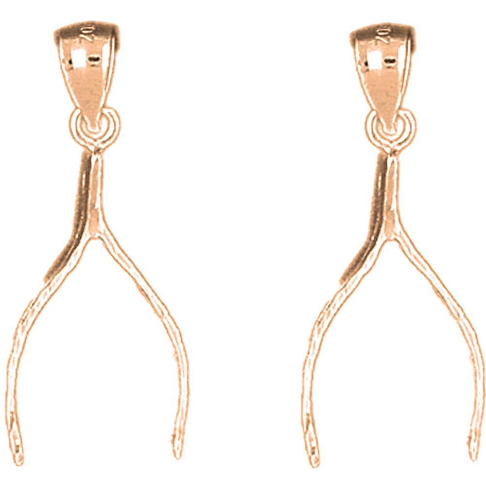 14K Rose Gold Wishbone Lever Back Earrings for Good Luck - Handmade in USA - Perfect for Birthdays, Weddings & Everyday Elegant Jewelry
