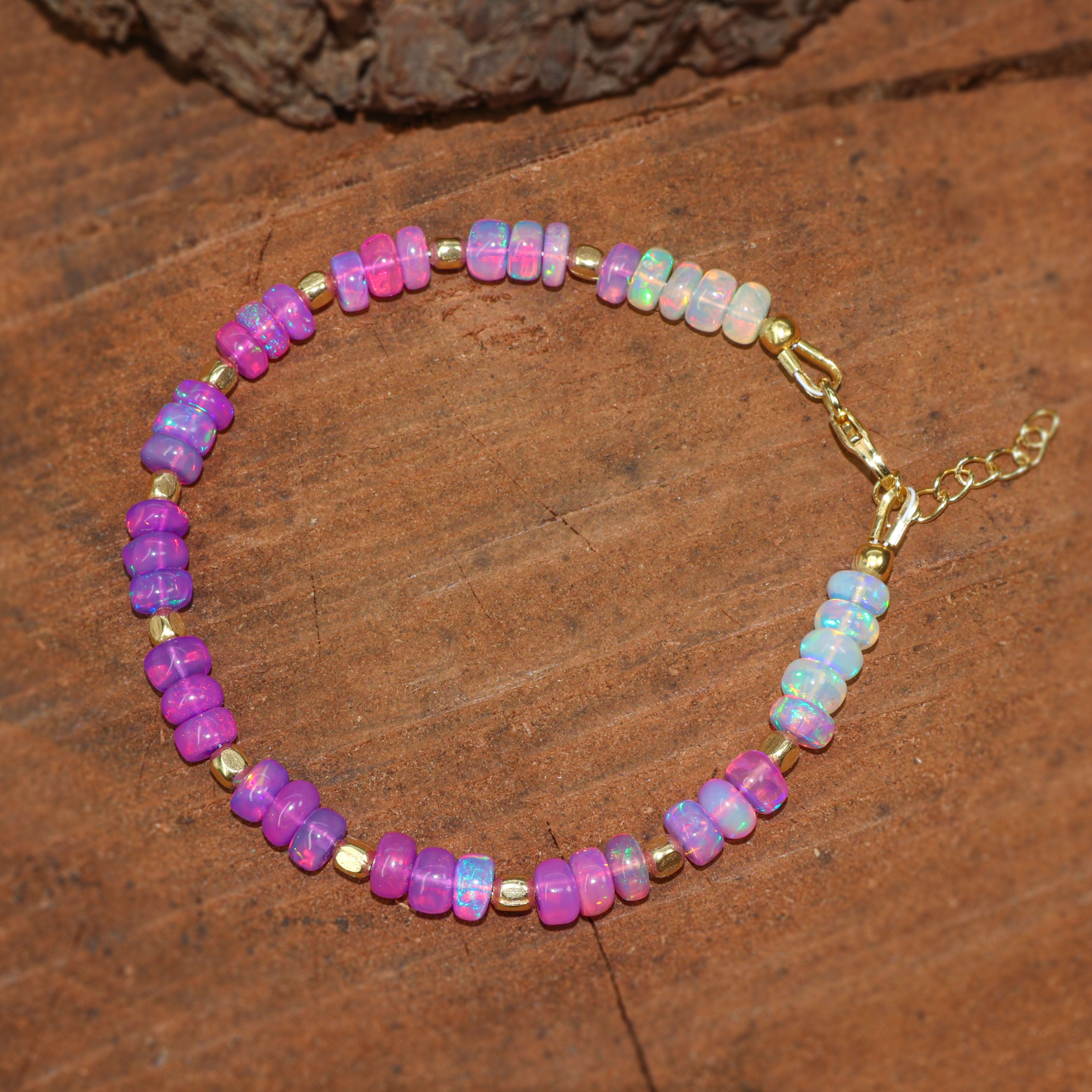 Natural Purple Opal Beaded Bracelet - Gold Filled Handmade Jewelry for Women | Elegant Gift for Birthday, Anniversary & Special Occasions