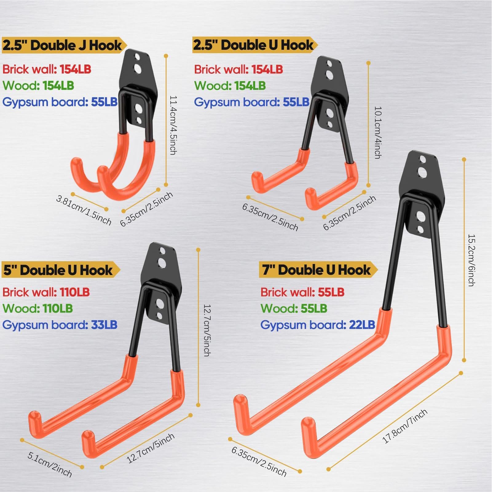 Heavy Duty Garage Hooks - Wall Mounted Steel Utility Hangers for Ladders, Tools & Storage | Durable Garage Organization Solution for Home & Workshop Use
