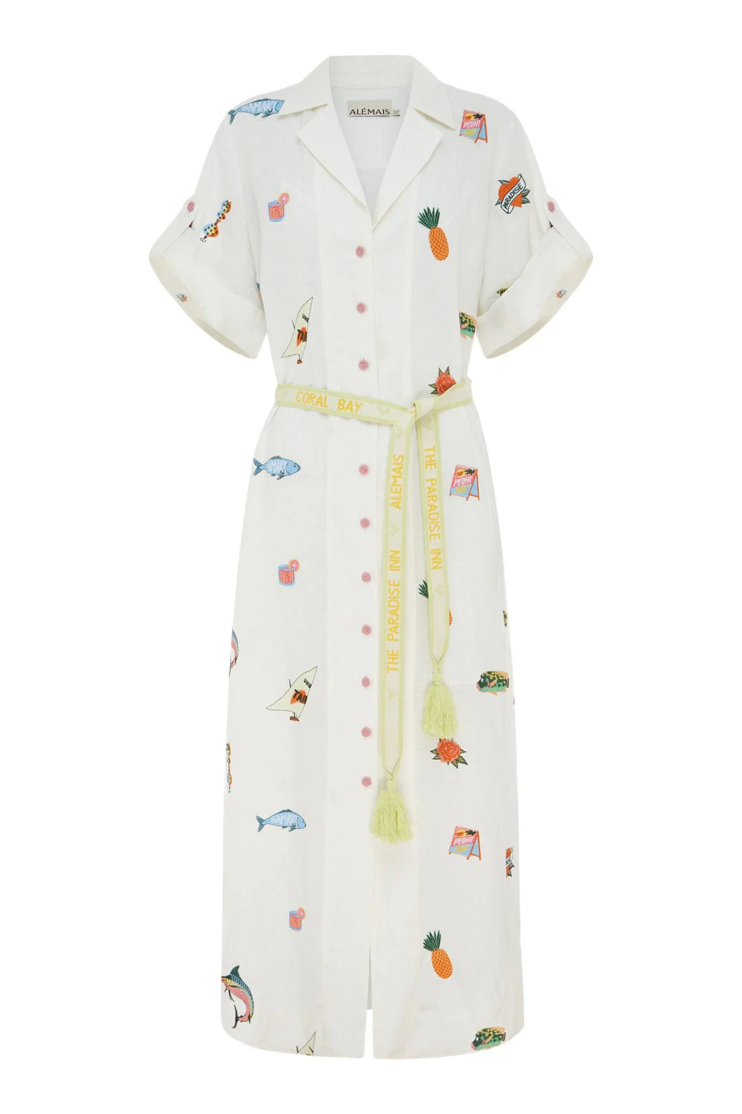 Blue Marlin Embroidered Shirt Dress for Women - Stylish Summer Casual Wear for Beach, Vacation & Everyday Outfits