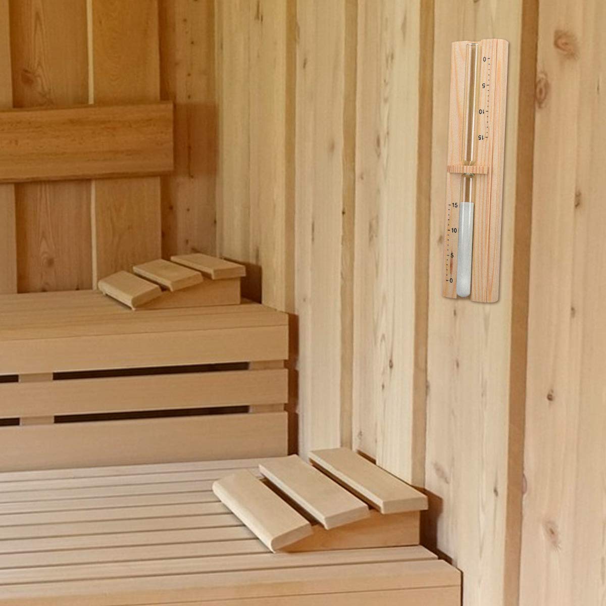 Navaris 15 Minute Wooden Sand Timer for Sauna - Pine Wood Hourglass Wall Mounted (11.6