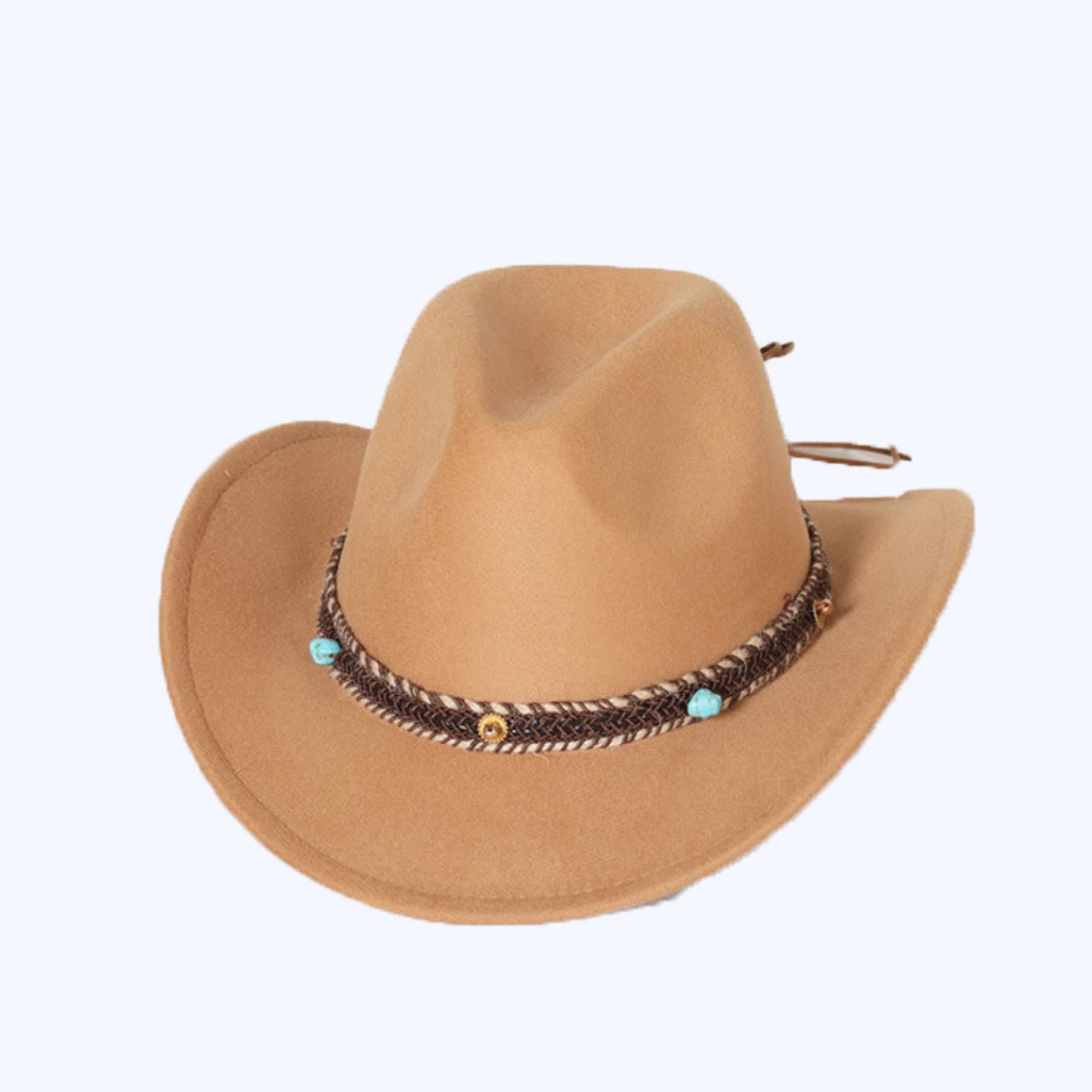Stylish Beaded Cow Print Western Cowboy Hat for Women & Men - Roll-Up Brim Felt Wool Cowgirl Hat - Perfect for Outdoor Rodeo, Country Music Festivals & Western Fashion