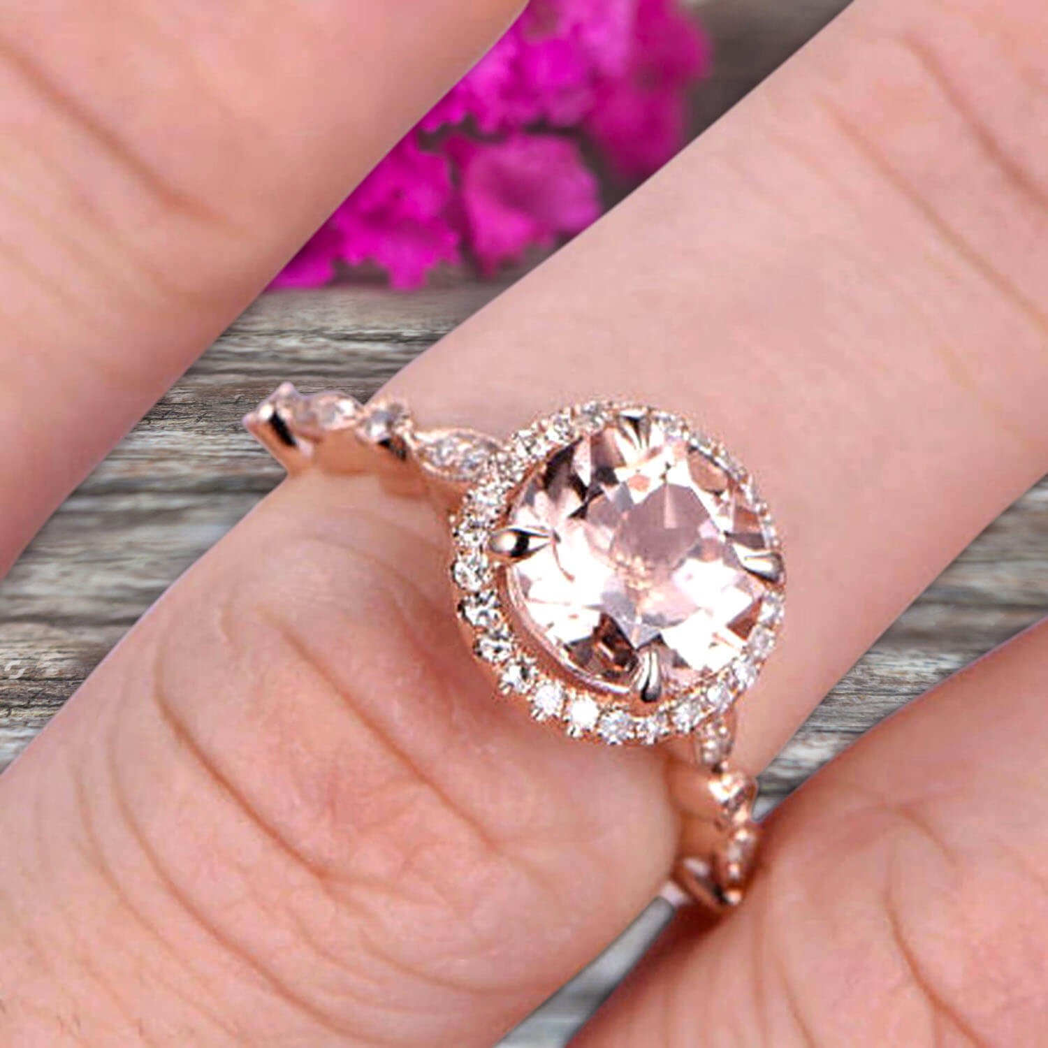 1.50 Carat Round Cut Morganite Ring - 10k Rose Gold Engagement, Promise & Anniversary Ring with Pink Gemstone | Art Deco Style for Weddings, Proposals & Special Occasions