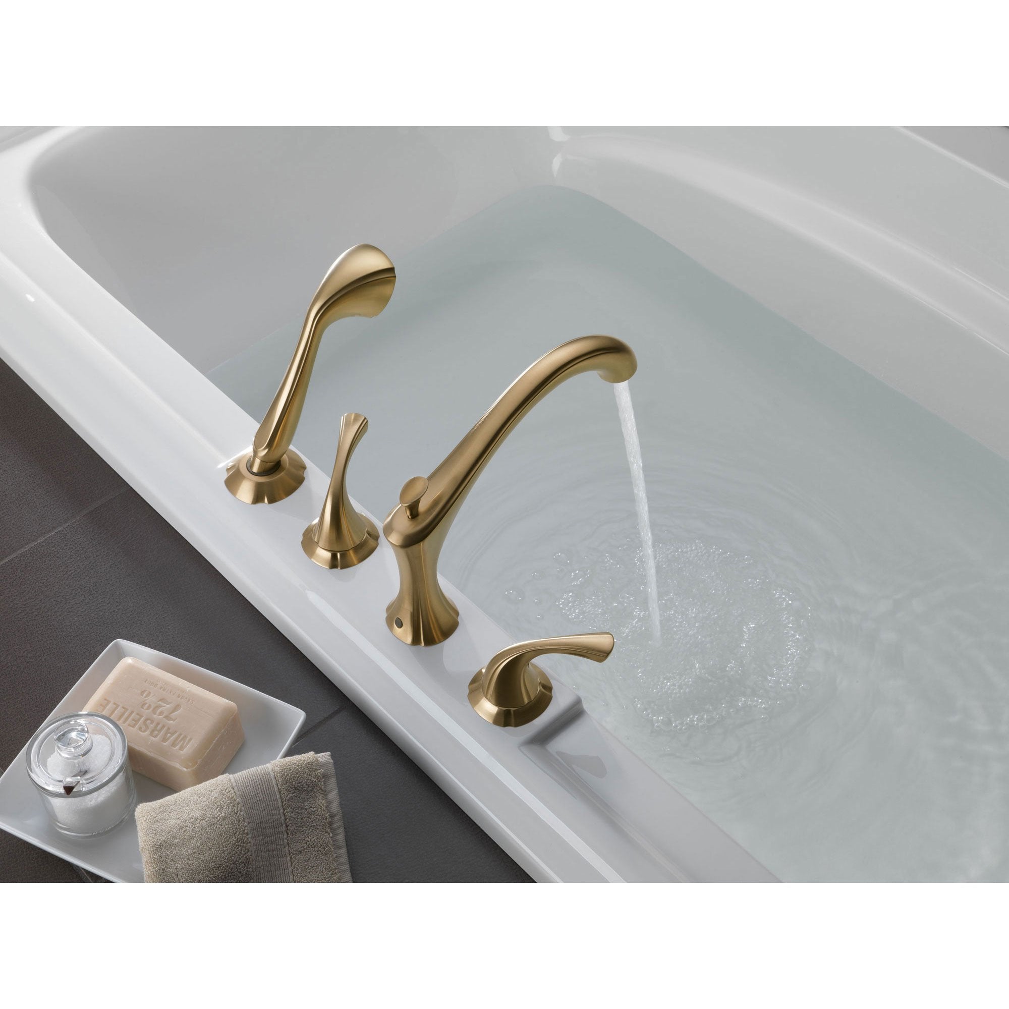 Delta Addison Champagne Bronze Roman Tub Faucet with Hand Shower Trim Kit 524982 - Luxury Bathroom Faucet for Freestanding Tubs - Perfect for Spa-Like Bathrooms and Master Suites
