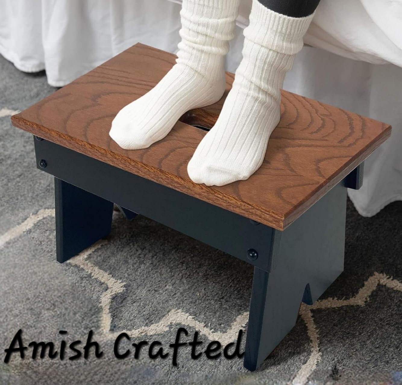 Handmade Amish Solid Oak Step Stool for Adults - Sturdy Kitchen, Bedroom, Living Room & Bathroom Step Stool - Harvest & Black Wooden Stool for Home Use - Perfect for Reaching High Shelves & Storage