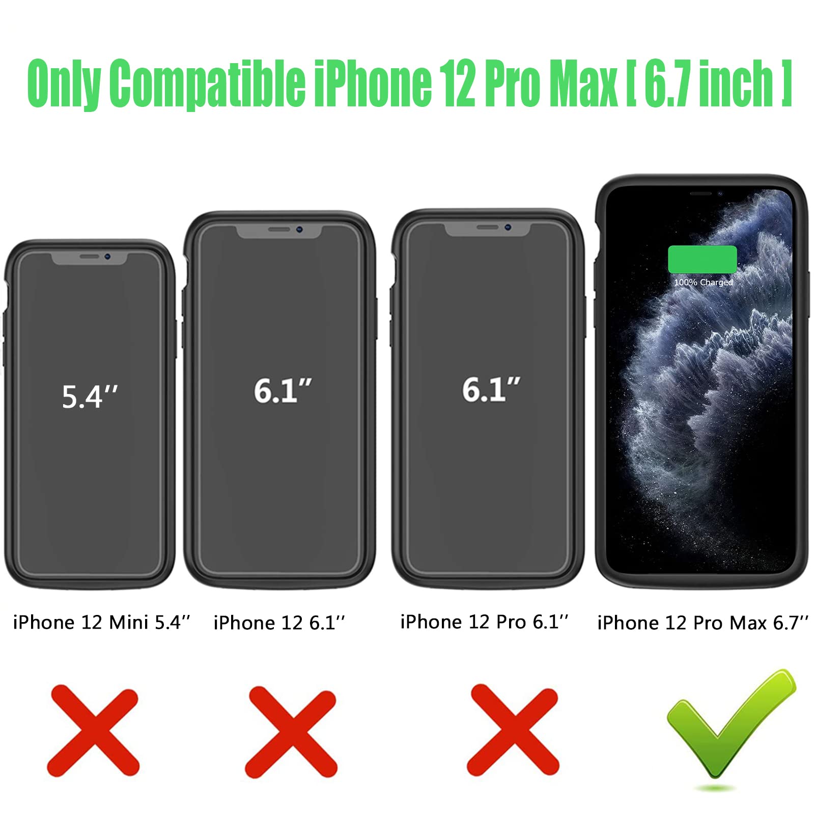 **10800mAh Wireless Charging Case for iPhone 12 Pro Max (6.7 inch) - High Capacity Portable Battery Case with Qi Wireless Charging - Extended Battery Charger Case (Black) | Perfect for Travel, Work & Daily Use**
