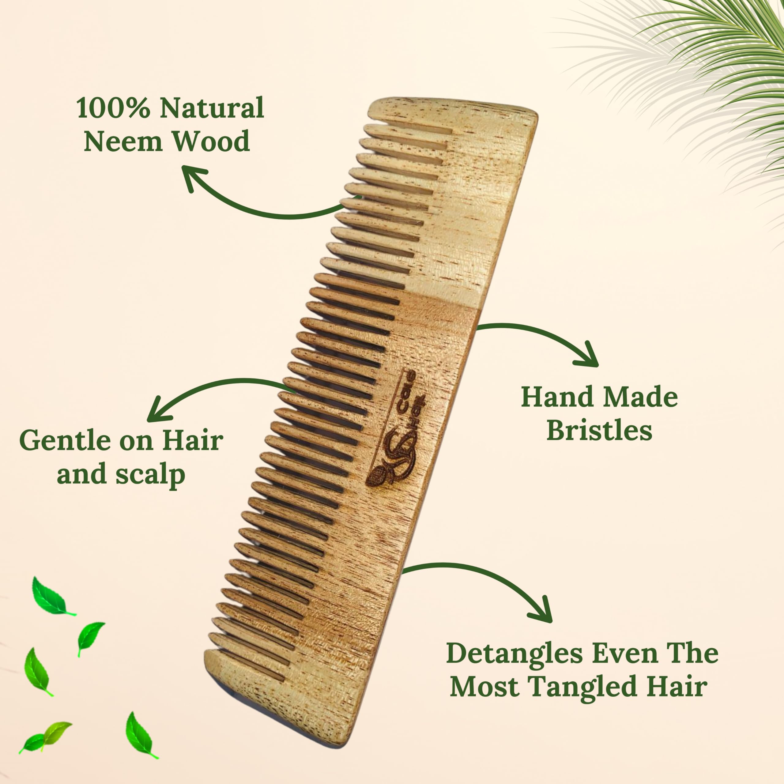 Organic Neem Wood Wide Tooth Comb for Hair Growth & Frizz Control - Detangling Comb for Long Hair - Natural Ayurvedic Hair Care for Women & Men - Perfect for Daily Use, Travel & Salon Styling