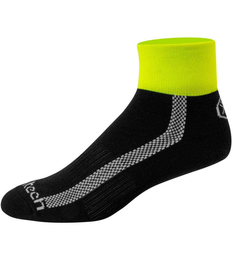 Lightweight Wool Blend Athletic Socks for Men & Women | 3-Inch Quarter Crew Socks | Moisture-Wicking & Breathable | Safety Yellow & Black | Made in USA | Perfect for Running, Hiking & Outdoor Sports