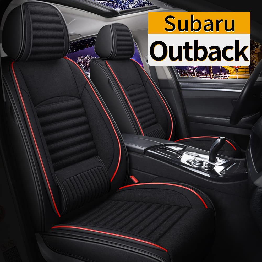 Waterproof & Breathable Custom Car Seat Cover for 2007-2022 Subaru Outback - Leather & Linen Design with Airbag Compatibility (Red & Black) | Perfect for Road Trips, Daily Commutes & Pet Protection