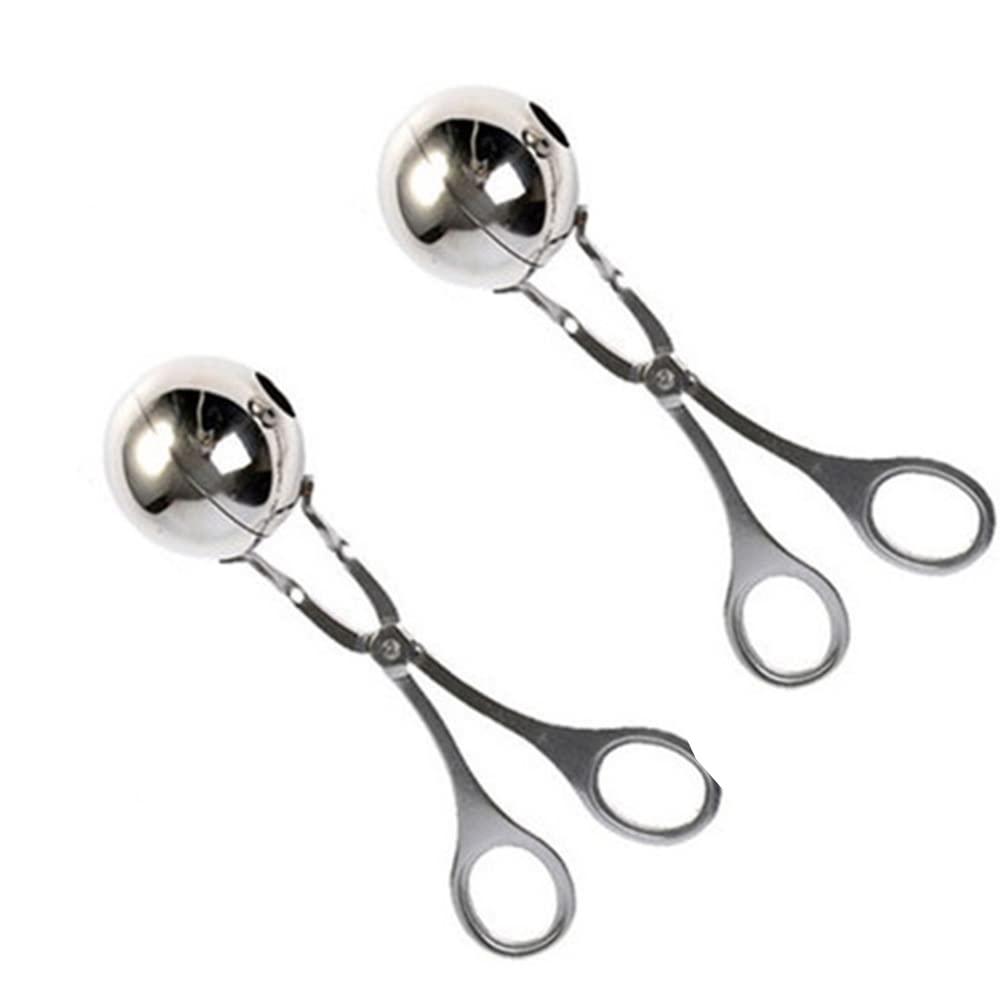 2-Pack Stainless Steel Meatball Scoop Maker - Non-Stick Meat Baller Tool for Perfect Meatballs, Cakes, Ice Cream & Fruit Melon Balls | Ideal for Cooking, Baking & Food Prep