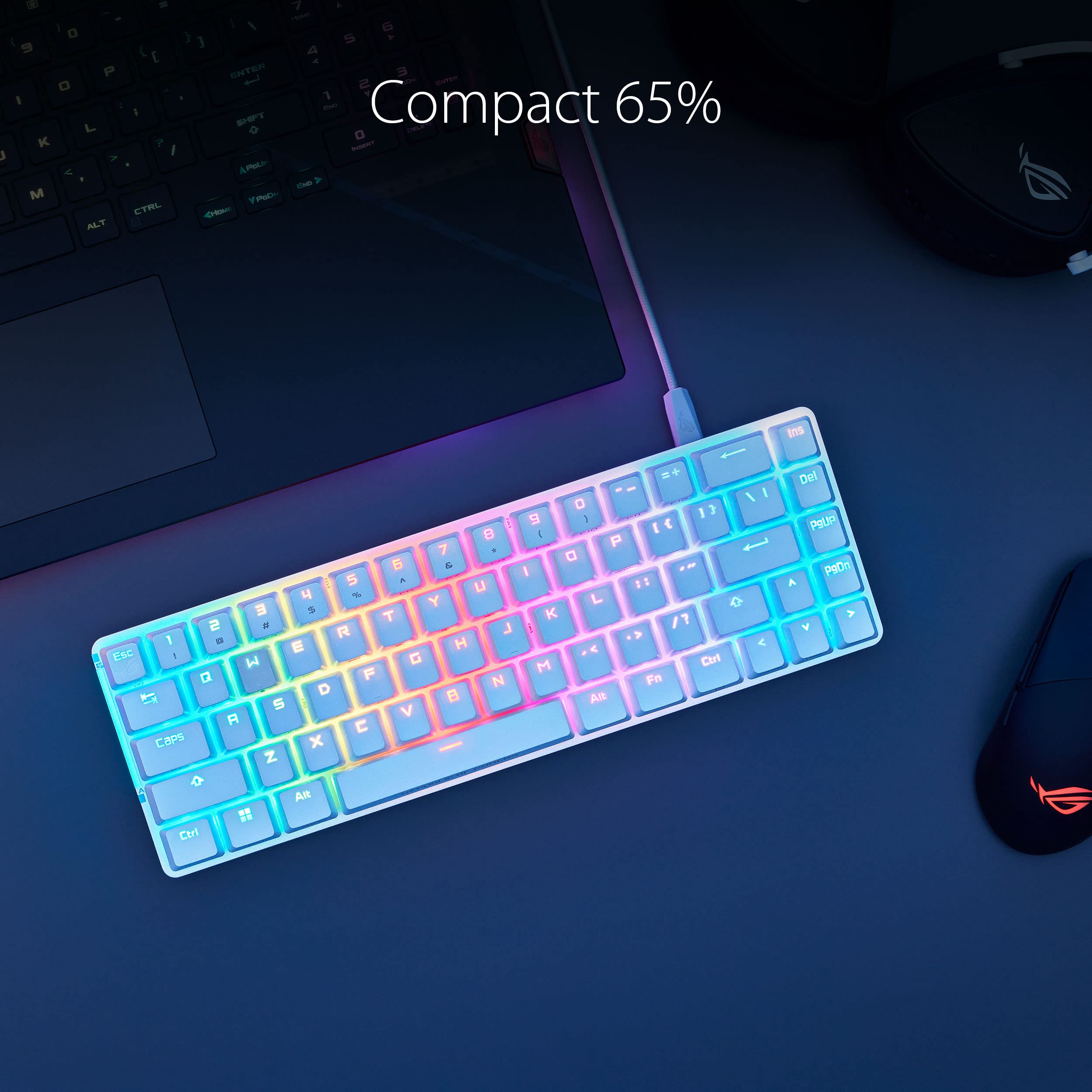 ASUS ROG Falchion Ace 65% Compact RGB Gaming Mechanical Keyboard with Lubed NX Brown Switches, PBT Keycaps & Sound-Dampening Foam - Wired, KVM Switch, 3 Adjustable Angles, Includes Cover Case (Black) - Perfect for Esports, Streaming & Office Work
