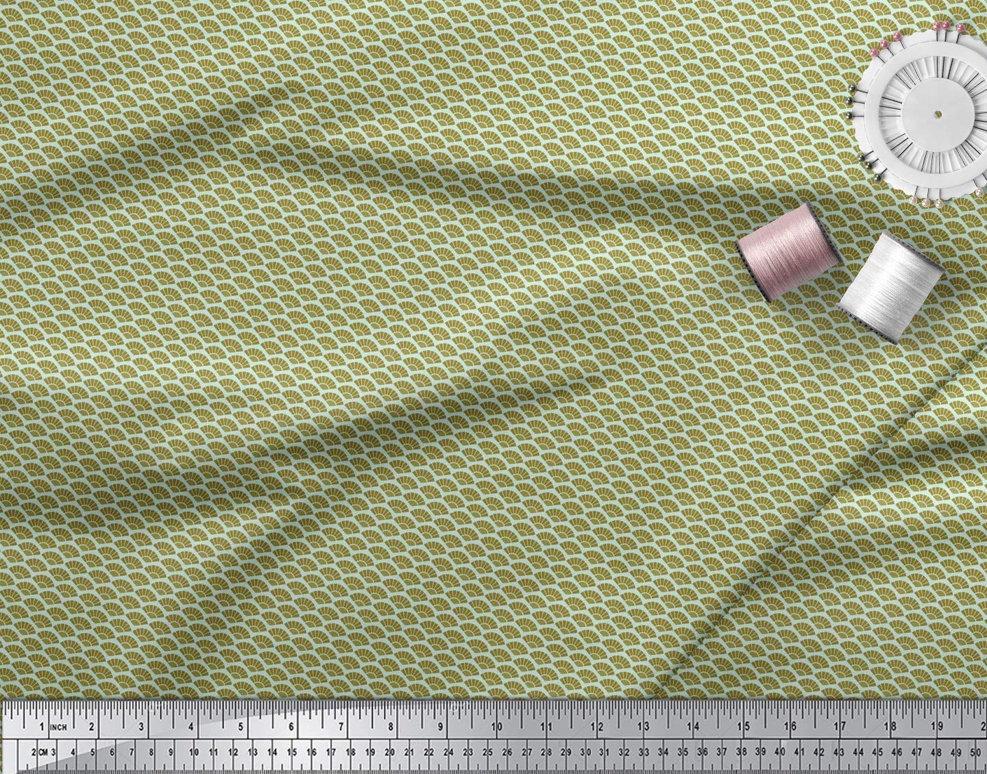Soimoi Moss Green Georgette Fabric by The Yard - 42 Inch Wide Seamless Damask Print - Classic Timeless Pattern for Dresses, Curtains & DIY Projects - Premium Printed Fabric for Sewing & Home Decor