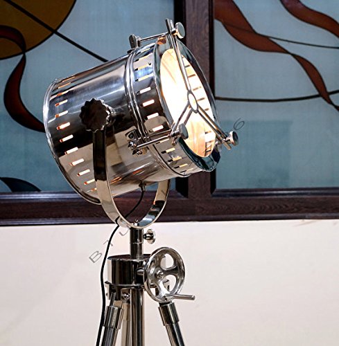 Vintage Art Deco Industrial Floor Lamp - Nautical Theater Stage Spotlight for Home Decor, Living Room, Office & Vintage Themed Events