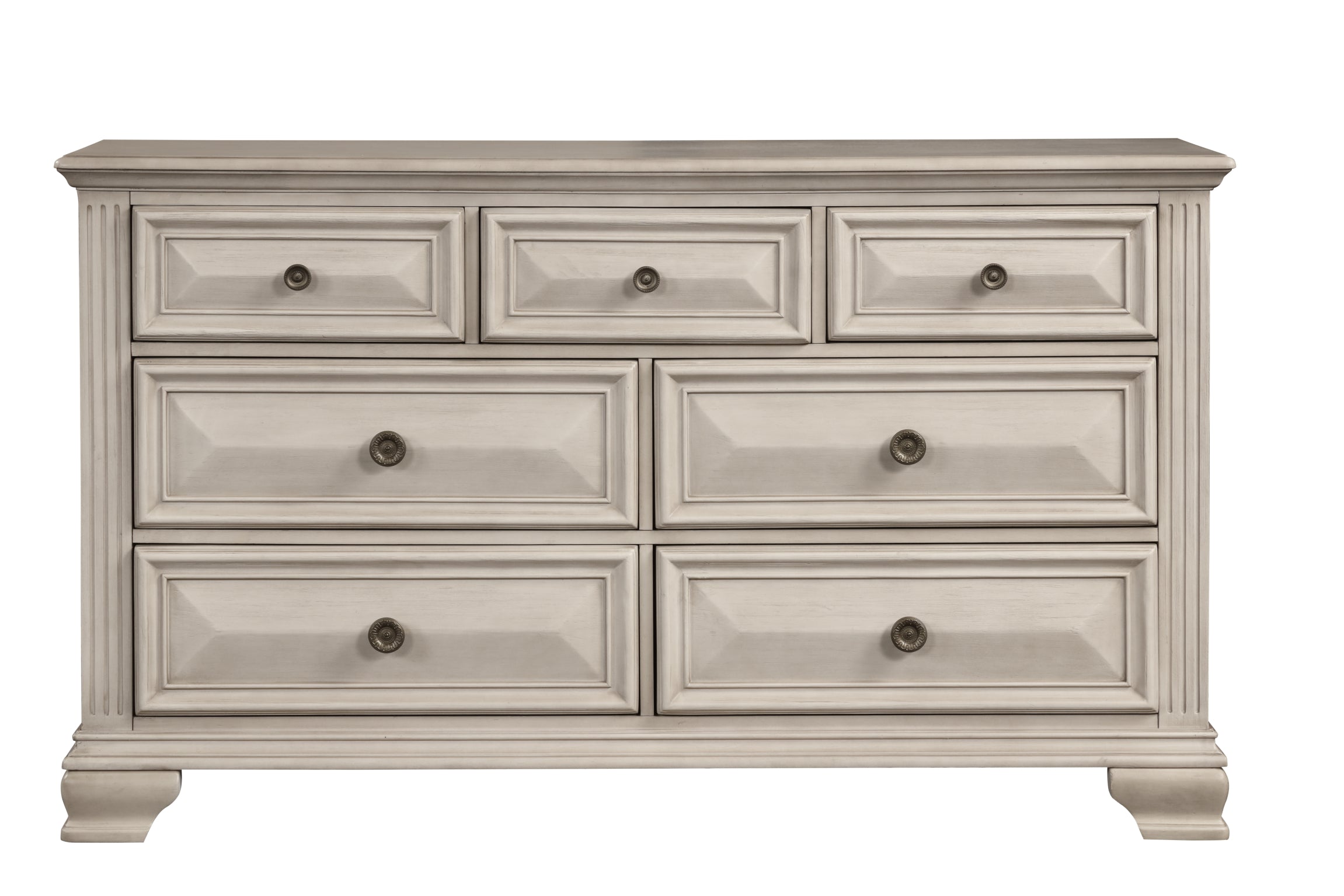 Distressed Parchment 7-Drawer Dresser - Vintage Style Wooden Chest of Drawers for Bedroom, Living Room & Office Storage