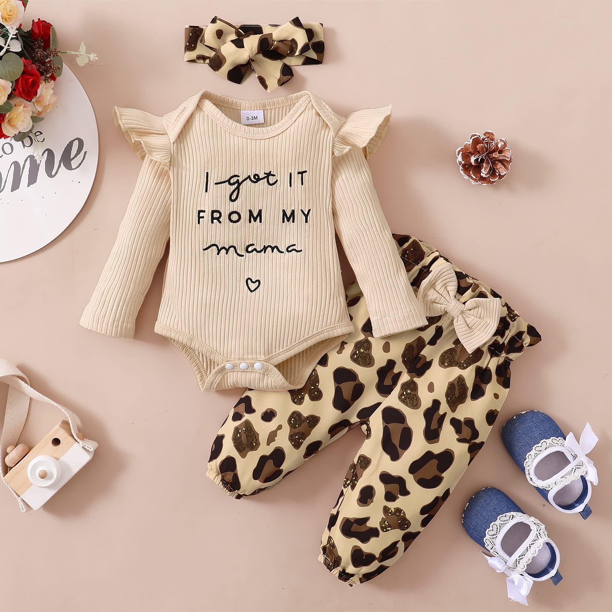 OLLUISNEO Newborn Baby Girl Clothes - Long Sleeve Floral Romper & Pant Set for Fall & Winter | Soft Cotton Infant Outfits for Photo Shoots, Family Gatherings & Daily Wear