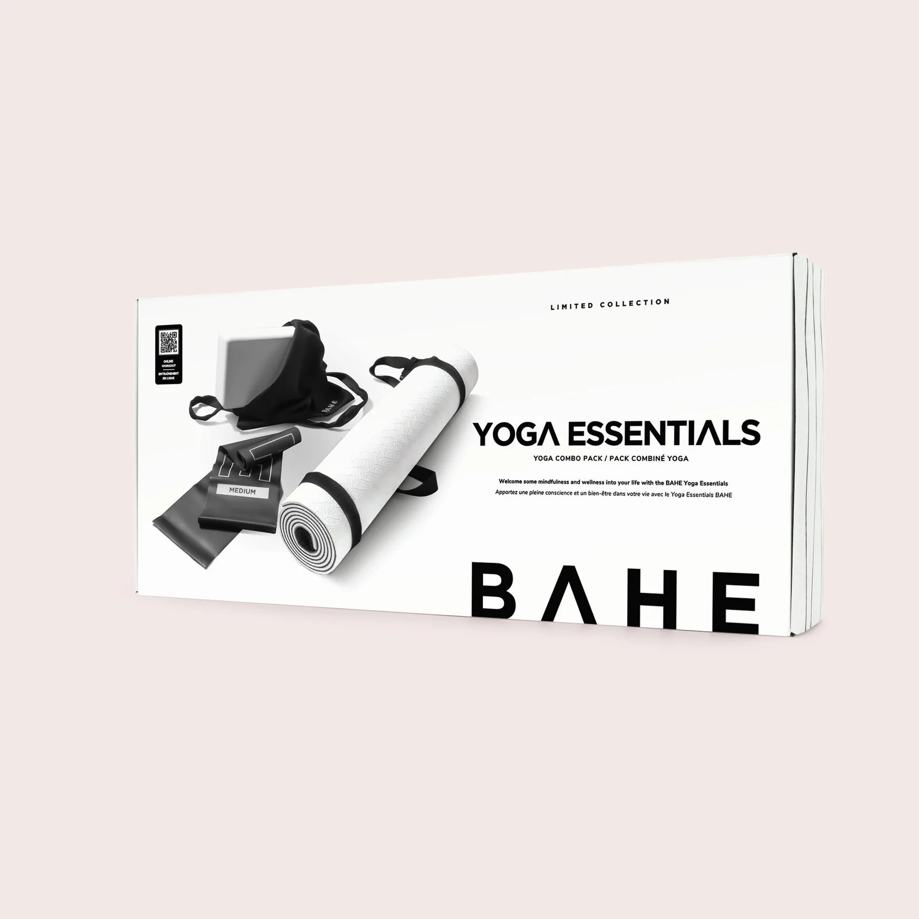 BAHE Premium Yoga Essentials Set - 5mm Non-Slip Yoga Mat, Foam Block, Medium Resistance Band & Tote Bag (Black/White) for Home Workouts, Studio Practice & Outdoor Yoga Sessions
