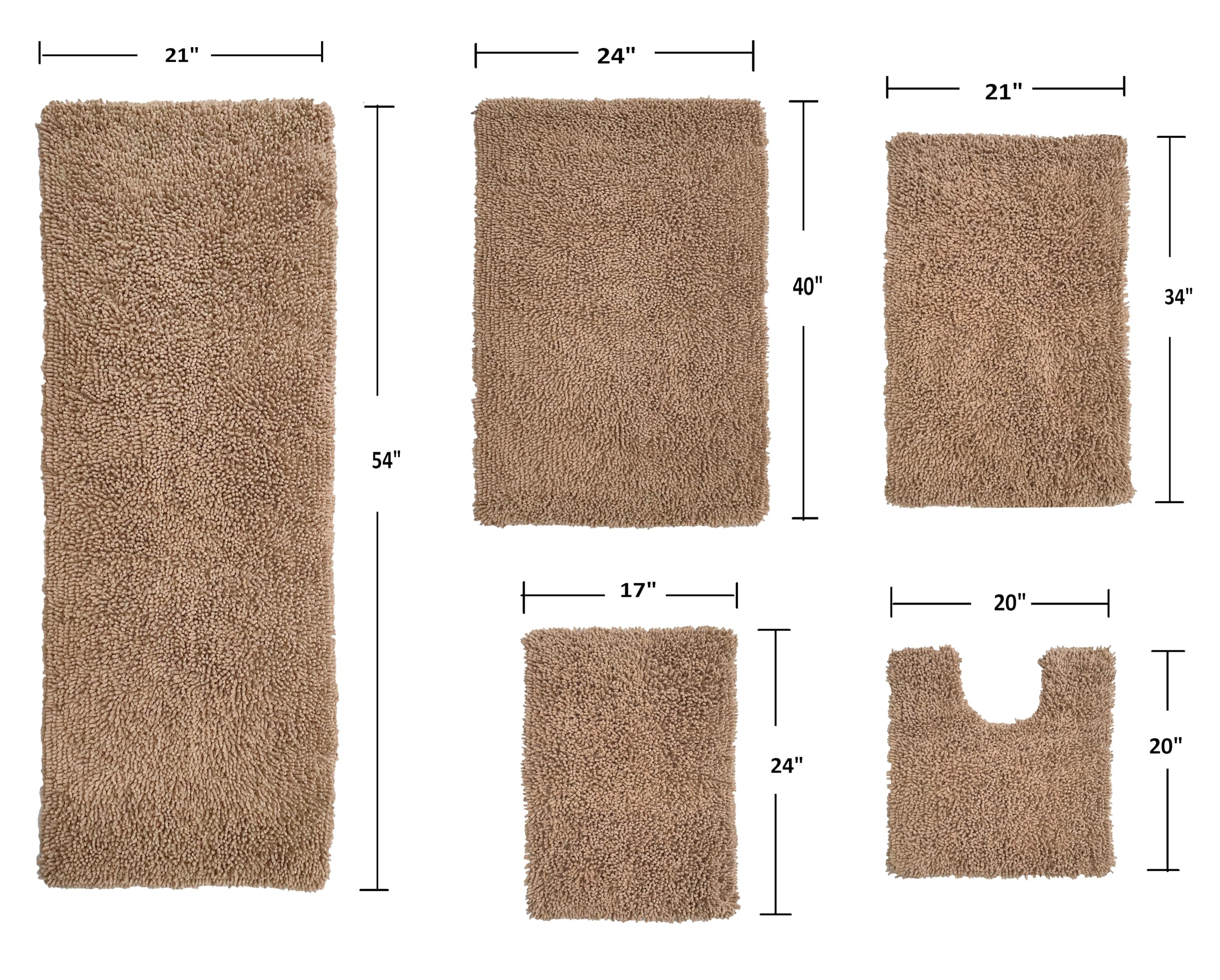 Home Weavers Fantasia 100% Cotton Bath Rug Set - Ultra Soft, Absorbent & Washable Non-Slip Bath Mats - 5 Piece Bathroom Rug Set with Contour for Bathroom, Kitchen & Floor - Perfect for Cozy Home Decor & Wet Areas