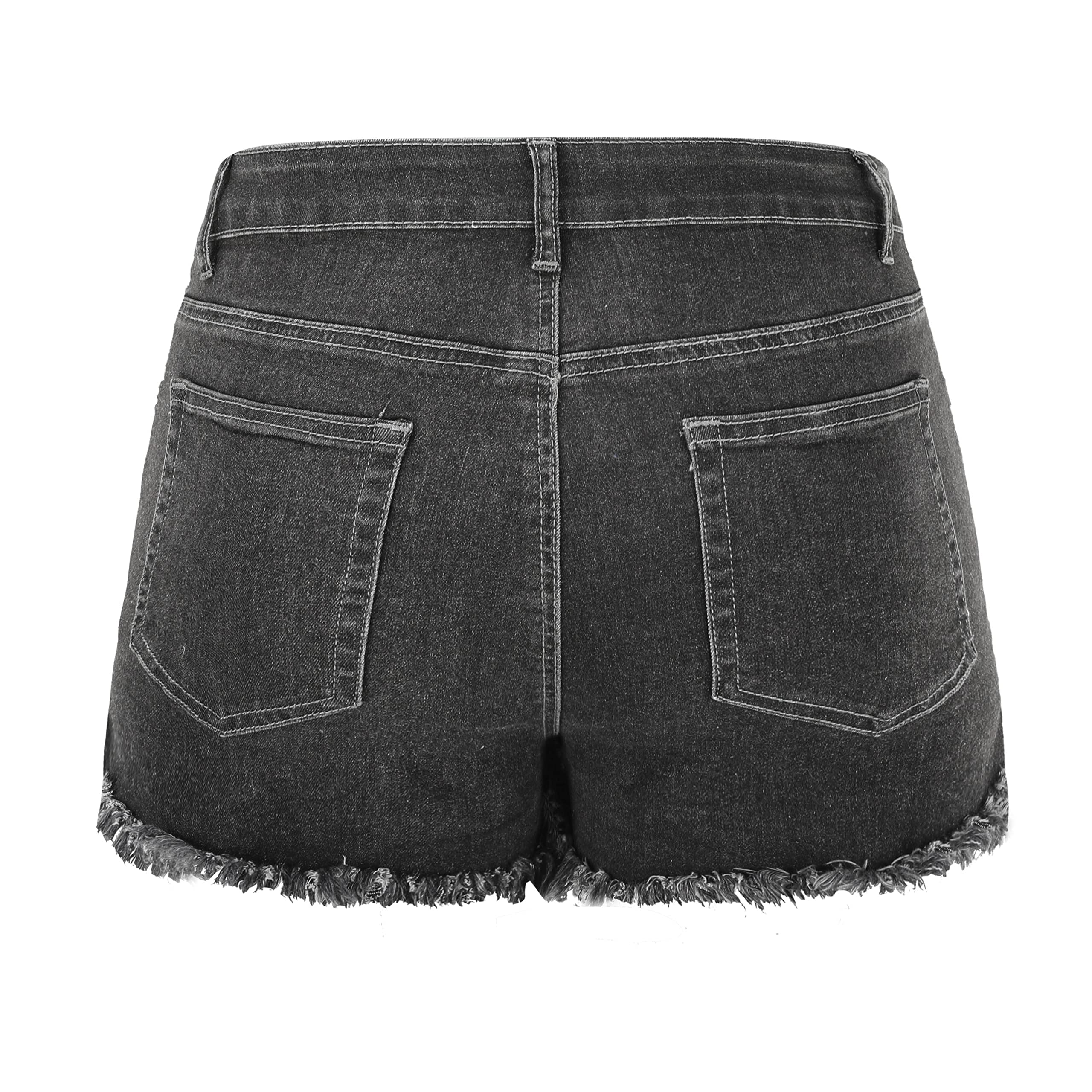 THUNDER STAR Women's Ripped Denim Shorts - Mid Rise Stretch Jean Shorts with Frayed Raw Hem | Perfect for Summer Outfits, Beach Vacations & Casual Street Style