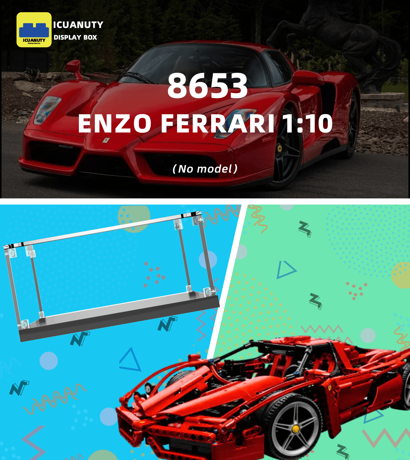 LEGO Ferrari Enzo 8653 Display Case - Premium Acrylic Showcase for LEGO Car Models - Perfect for Home Decoration, Office Display & Collector's Showcase