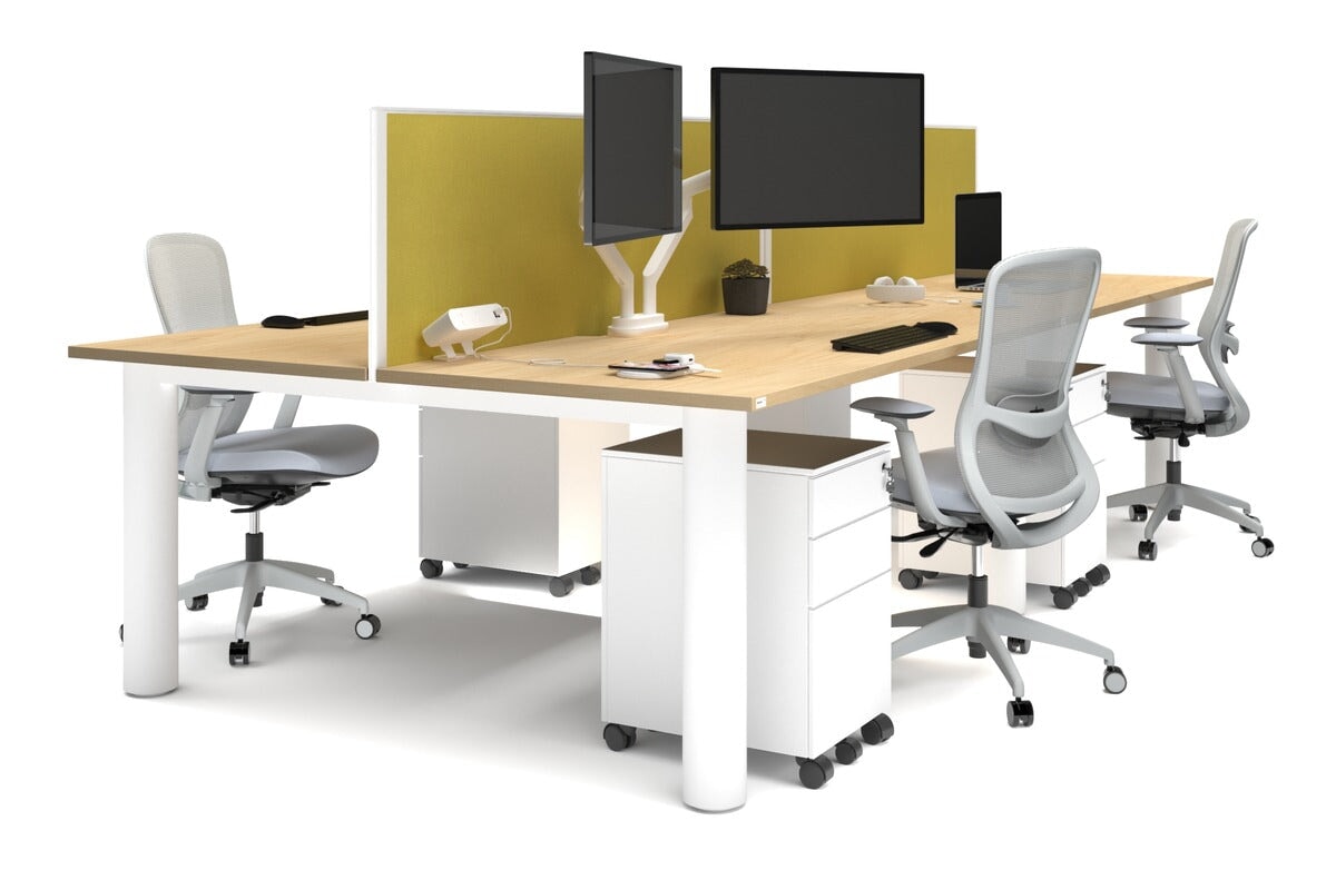 Quadro Cylinder Leg 4-Person Office Workstation Desk - 1800L x 800W with Cable Management - Perfect for Collaborative Workspaces & Open Office Environments