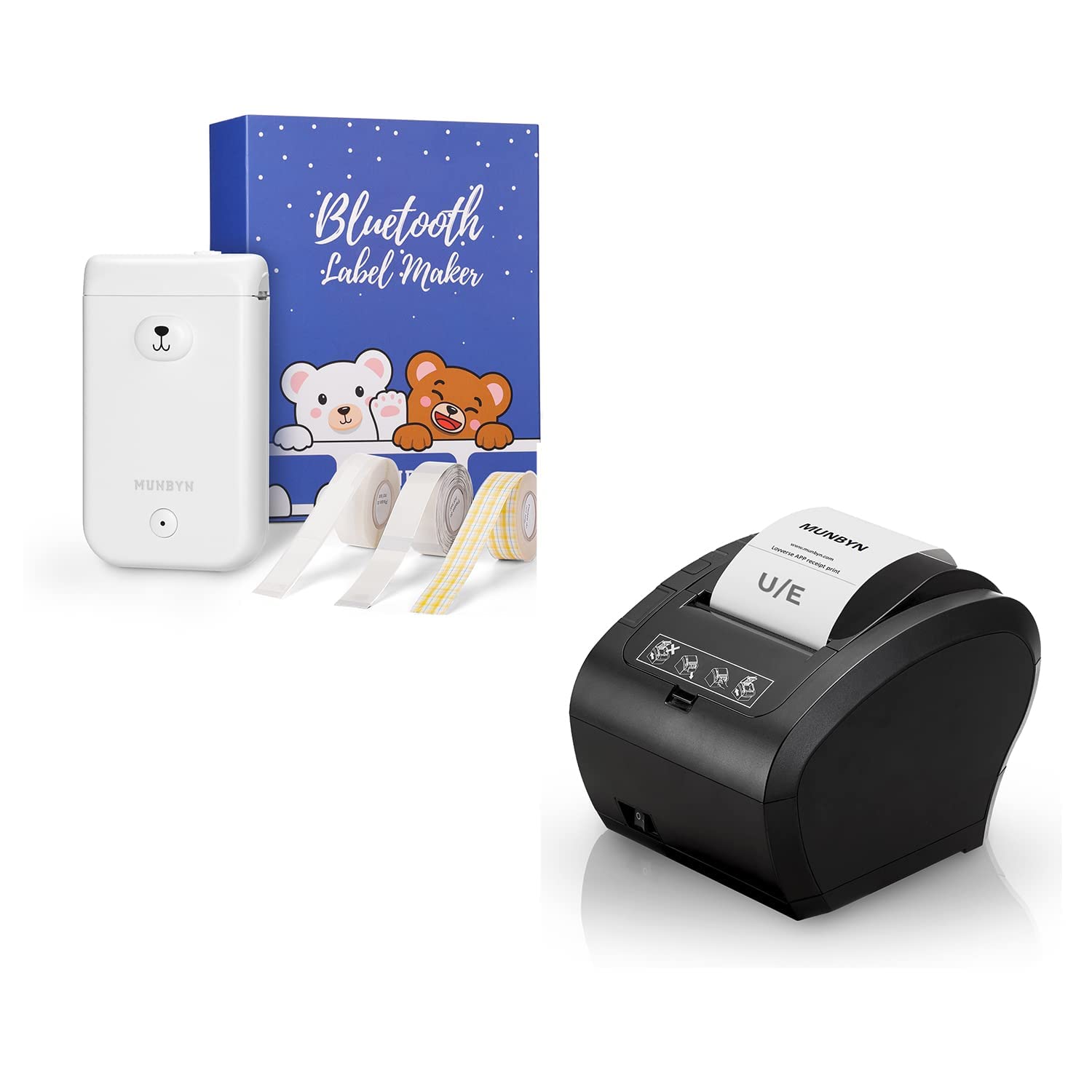 MUNBYN 80mm Bluetooth Thermal Label Printer with 3 Rolls Label Tapes - USB & Ethernet Connectivity for Shipping, Packaging & Inventory Management - Ideal for Small Business & Home Office Use