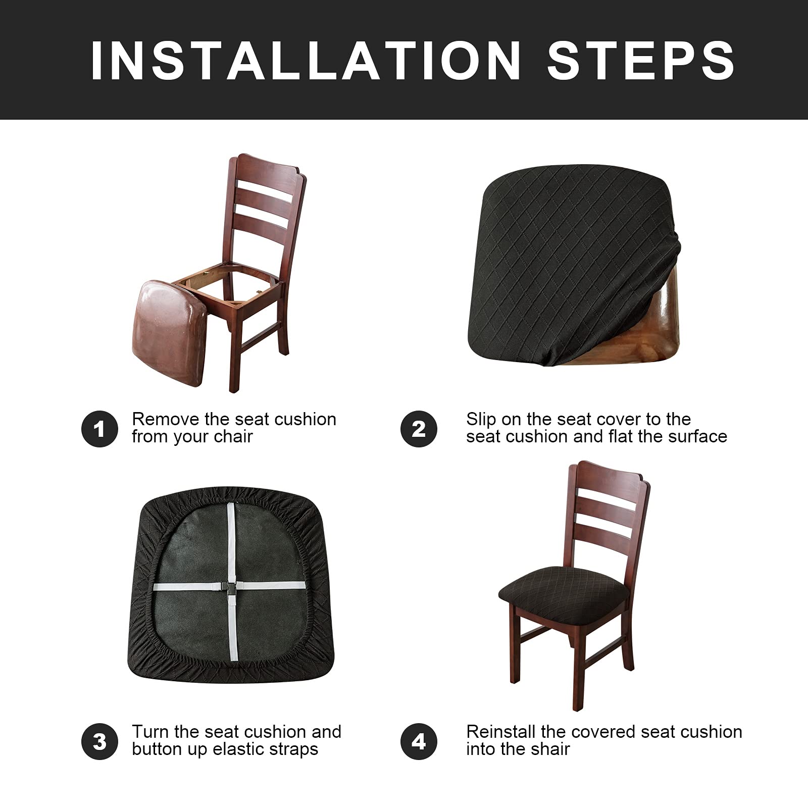 Waterproof Dining Chair Covers Set of 6 - Chocolate Brown PU Leather Seat Protectors for Kitchen & Dining Room - Spill Proof, Easy Clean Chair Covers for Family Meals & Entertaining Guests