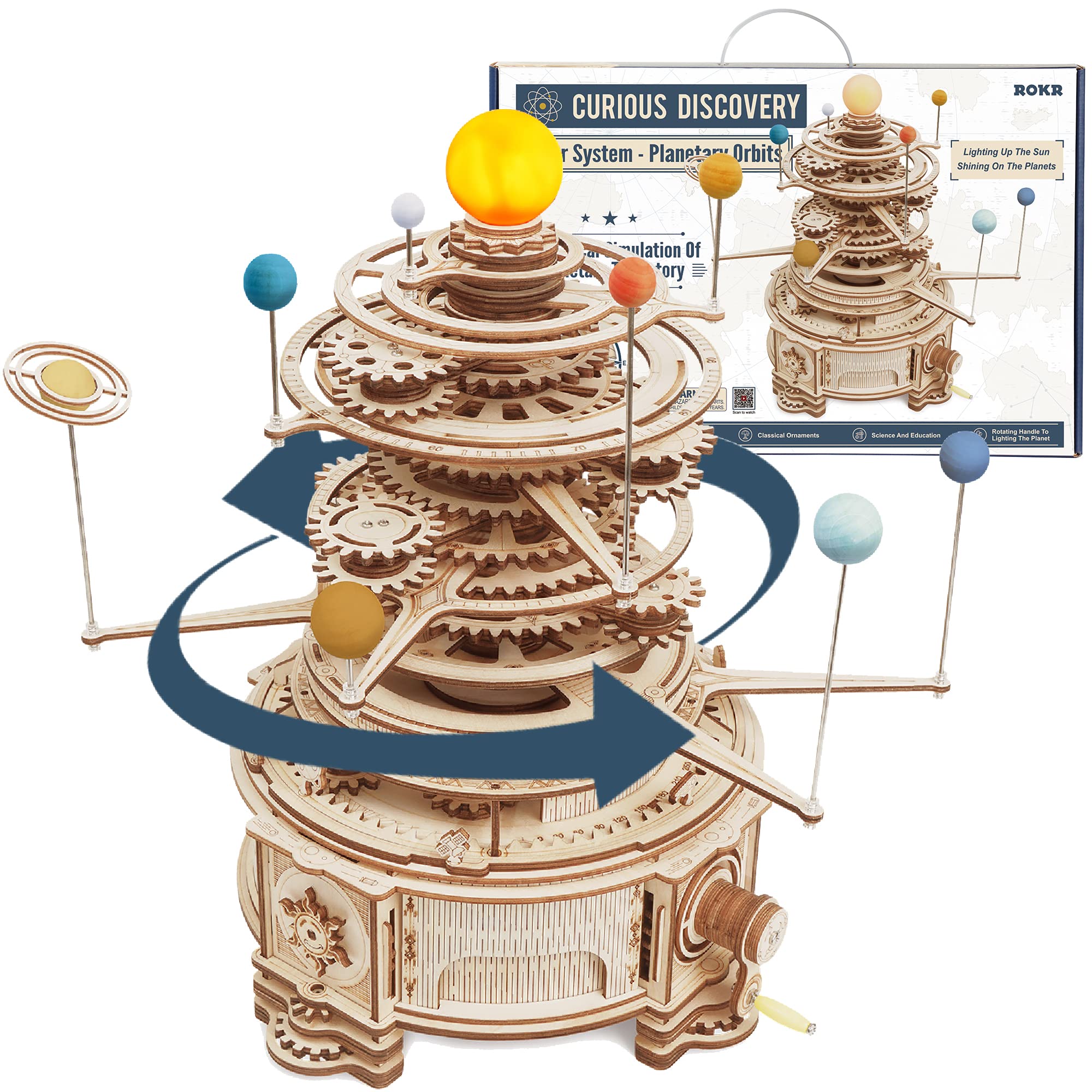 ROKR 3D Wooden Puzzle for Adults - DIY Solar System Orrery Model Kit - STEM Educational Craft for Teens & Adults - Perfect Gift for Father's Day, Birthday & Home Office Decor